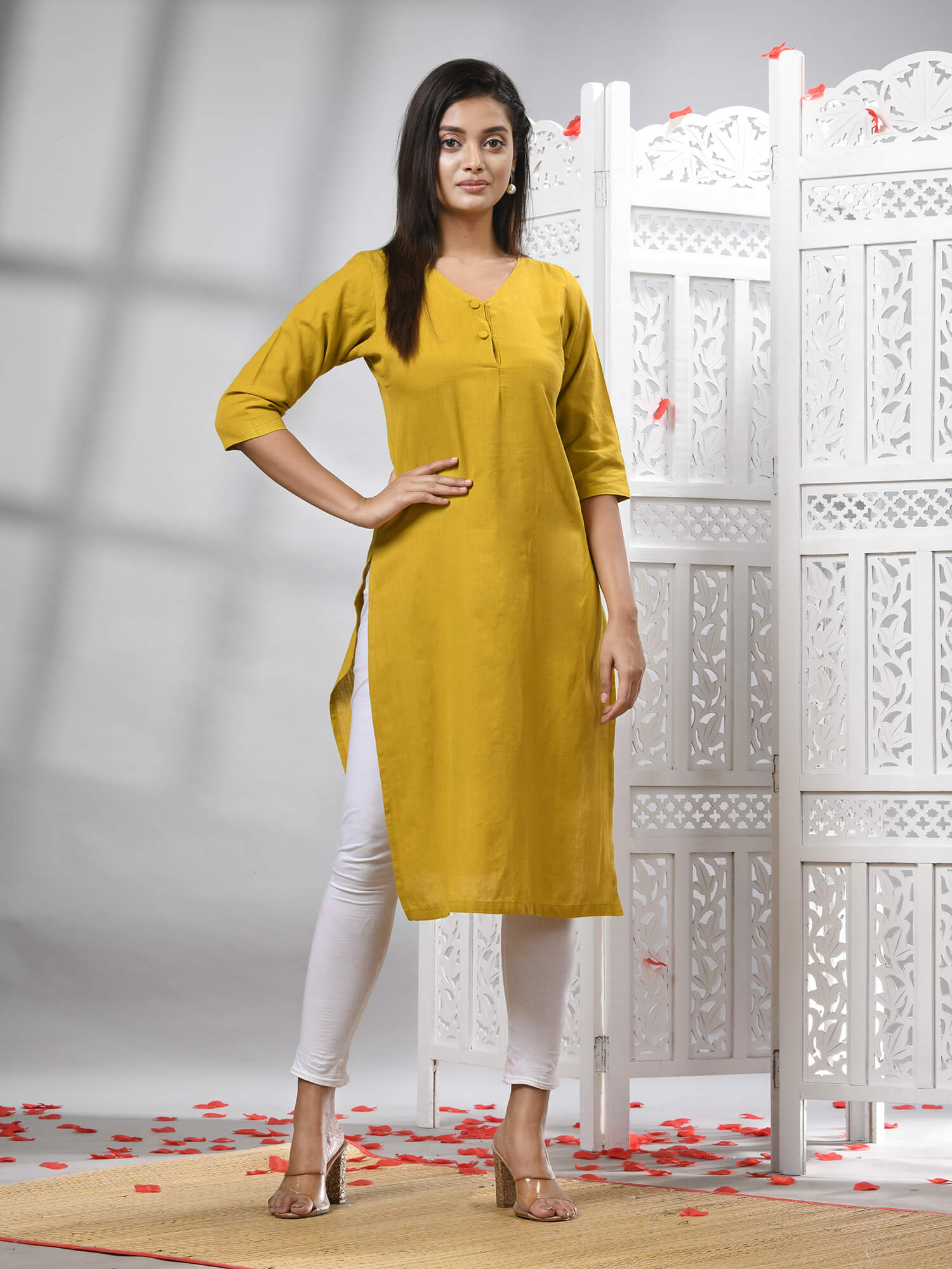 Mustard Cotton Bengal Handwoven Kurti