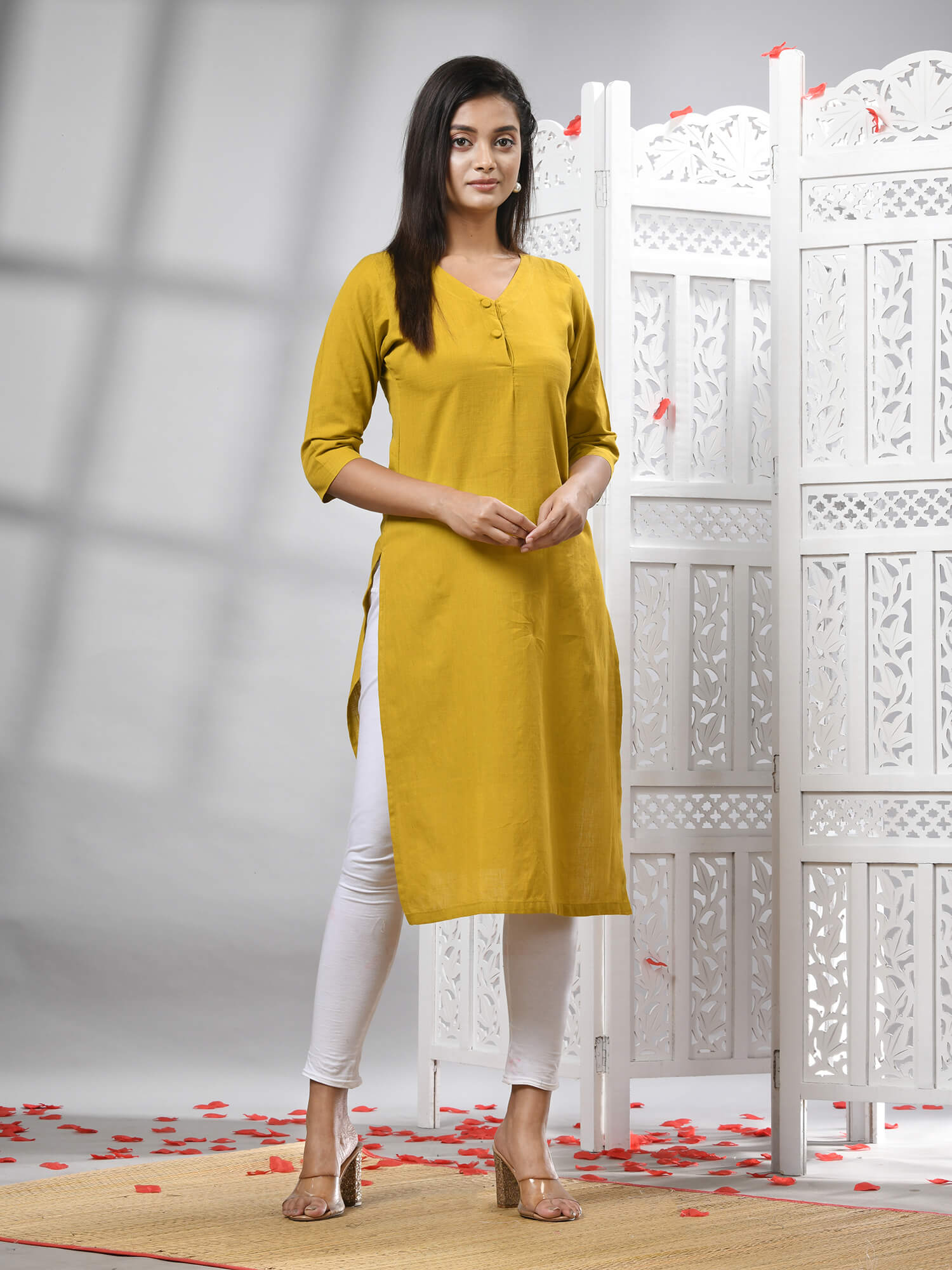 Mustard Cotton Bengal Handwoven Kurti