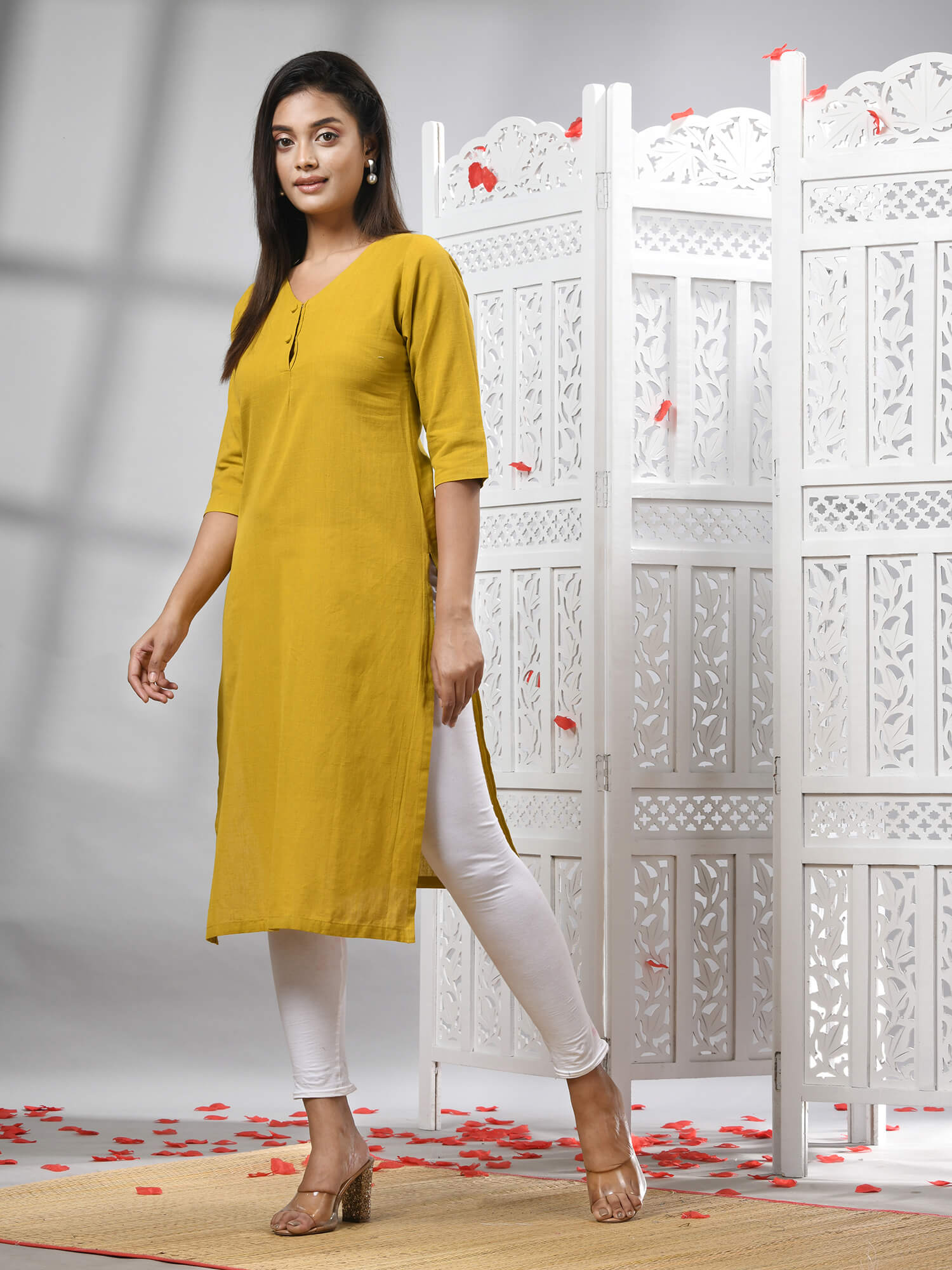 Mustard Cotton Bengal Handwoven Kurti