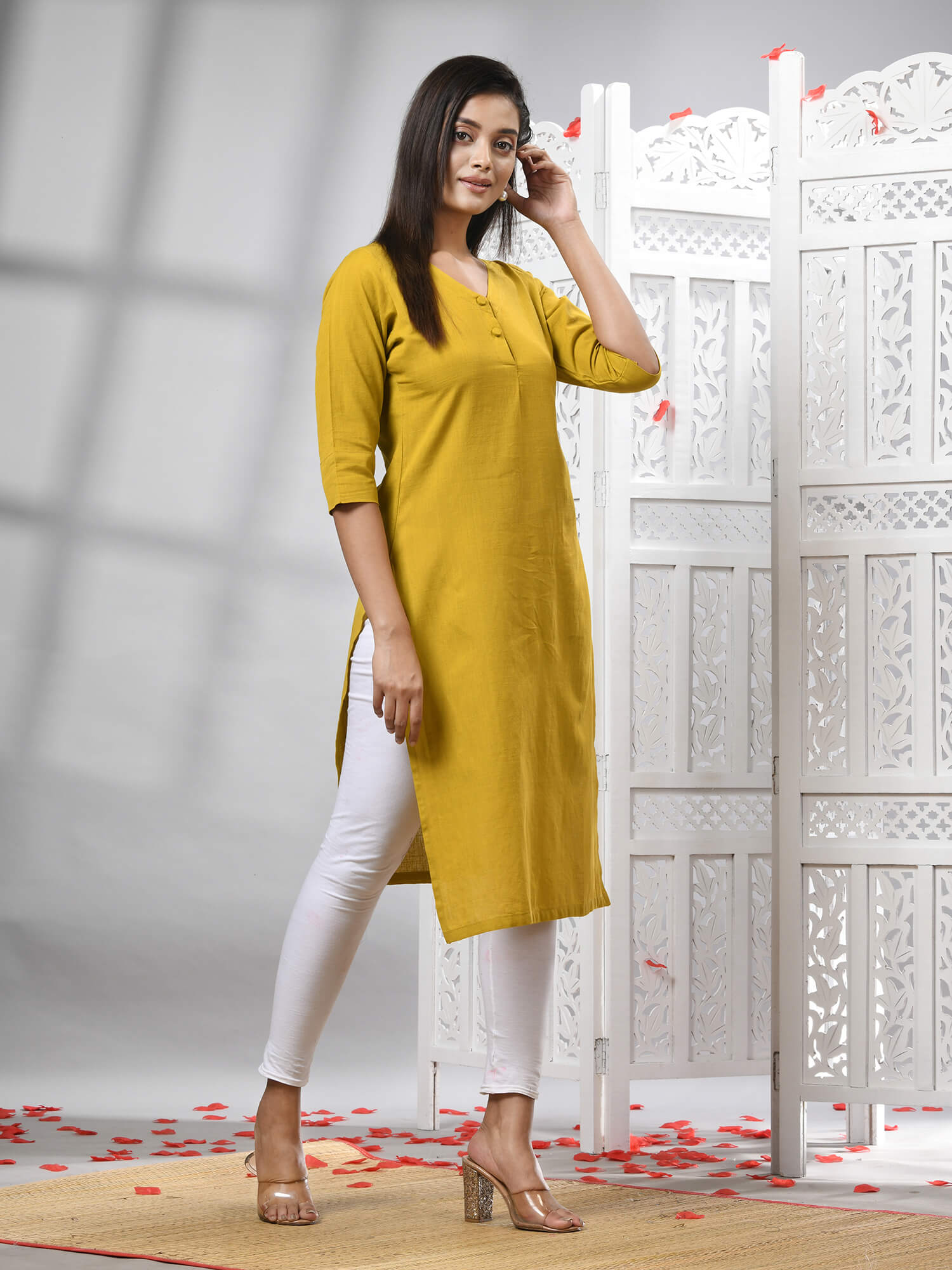 Mustard Cotton Bengal Handwoven Kurti