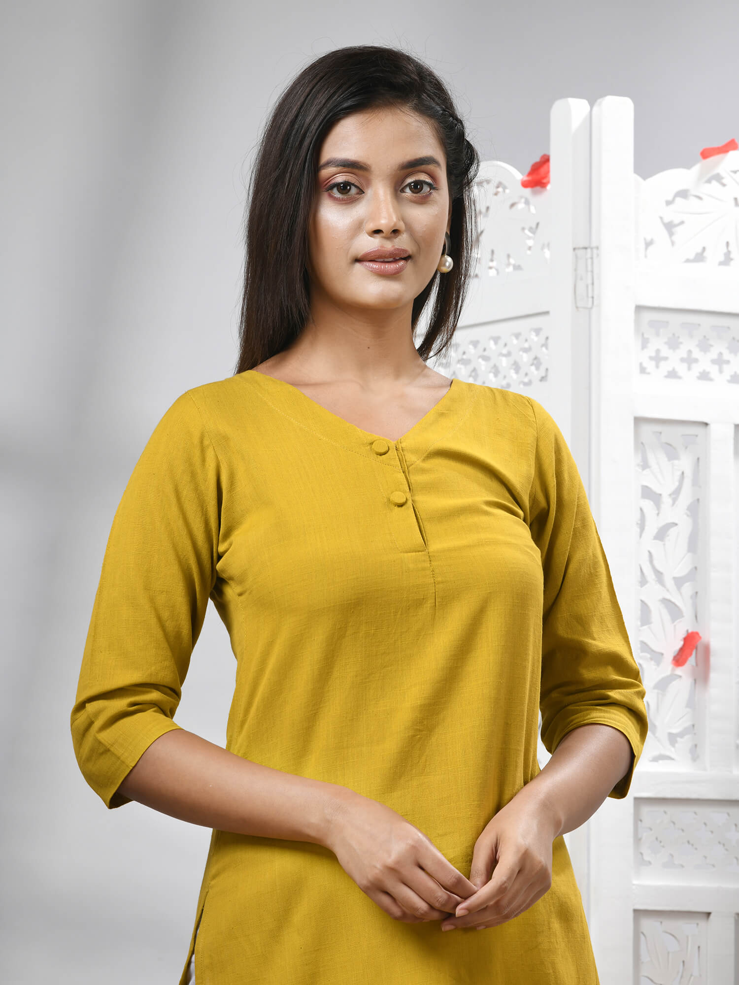 Mustard Cotton Bengal Handwoven Kurti