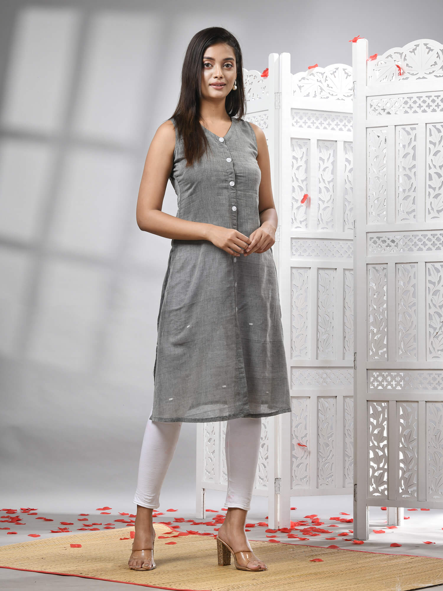Grey Cotton Bengal Handwoven Kurti