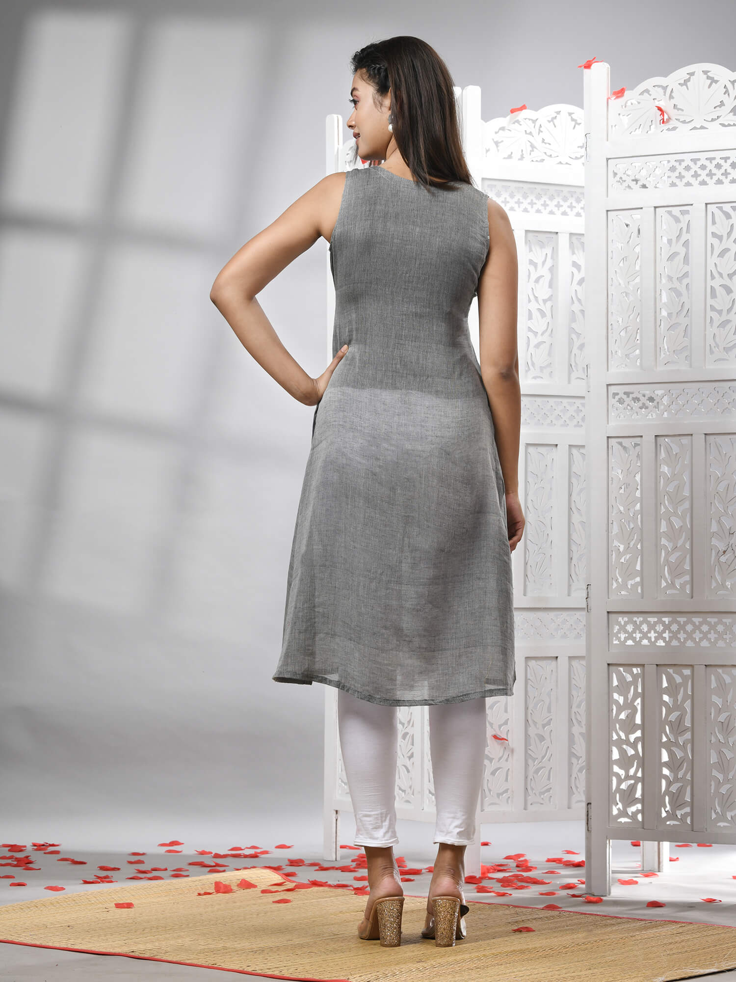 Grey Cotton Bengal Handwoven Kurti