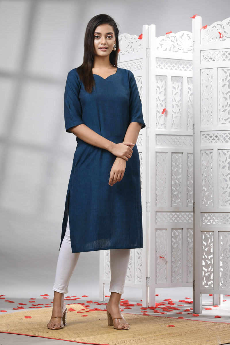 Indigo Blue Cotton Bengal Handwoven Kurti