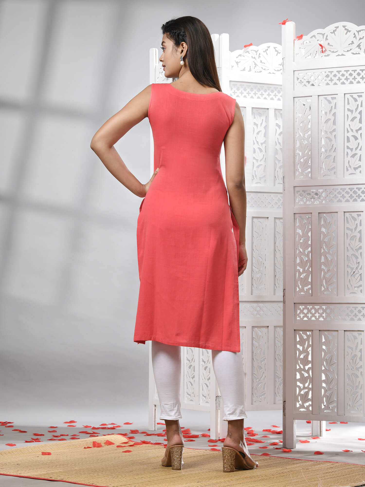 Peach Cotton Bengal Handwoven Kurti