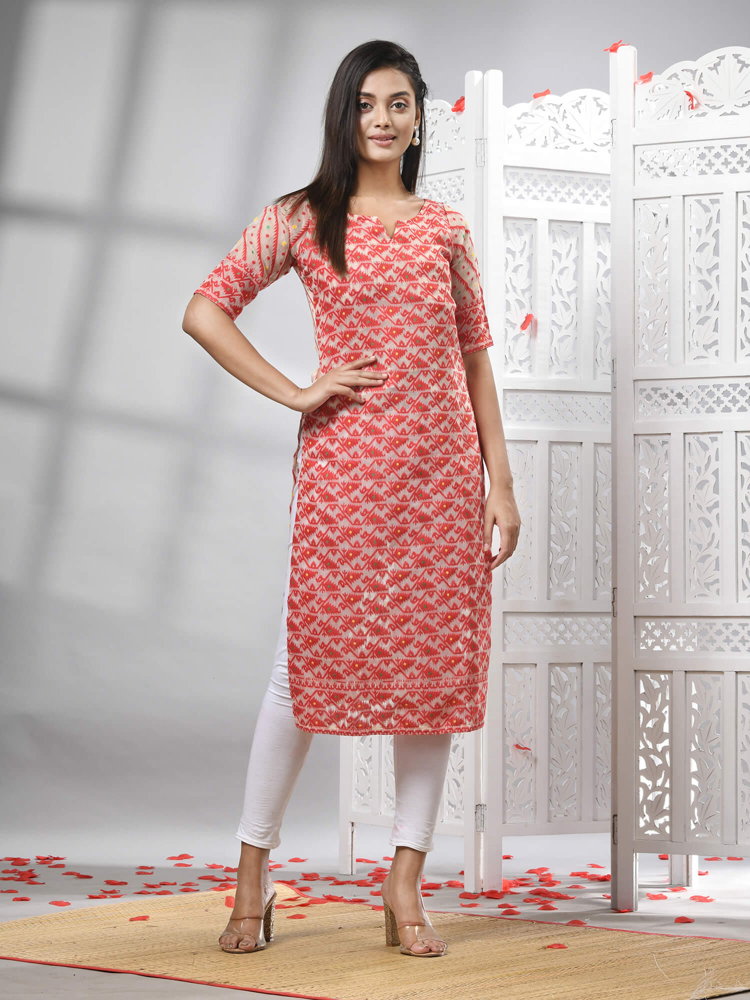 Red Cotton Bengal Handwoven Kurti