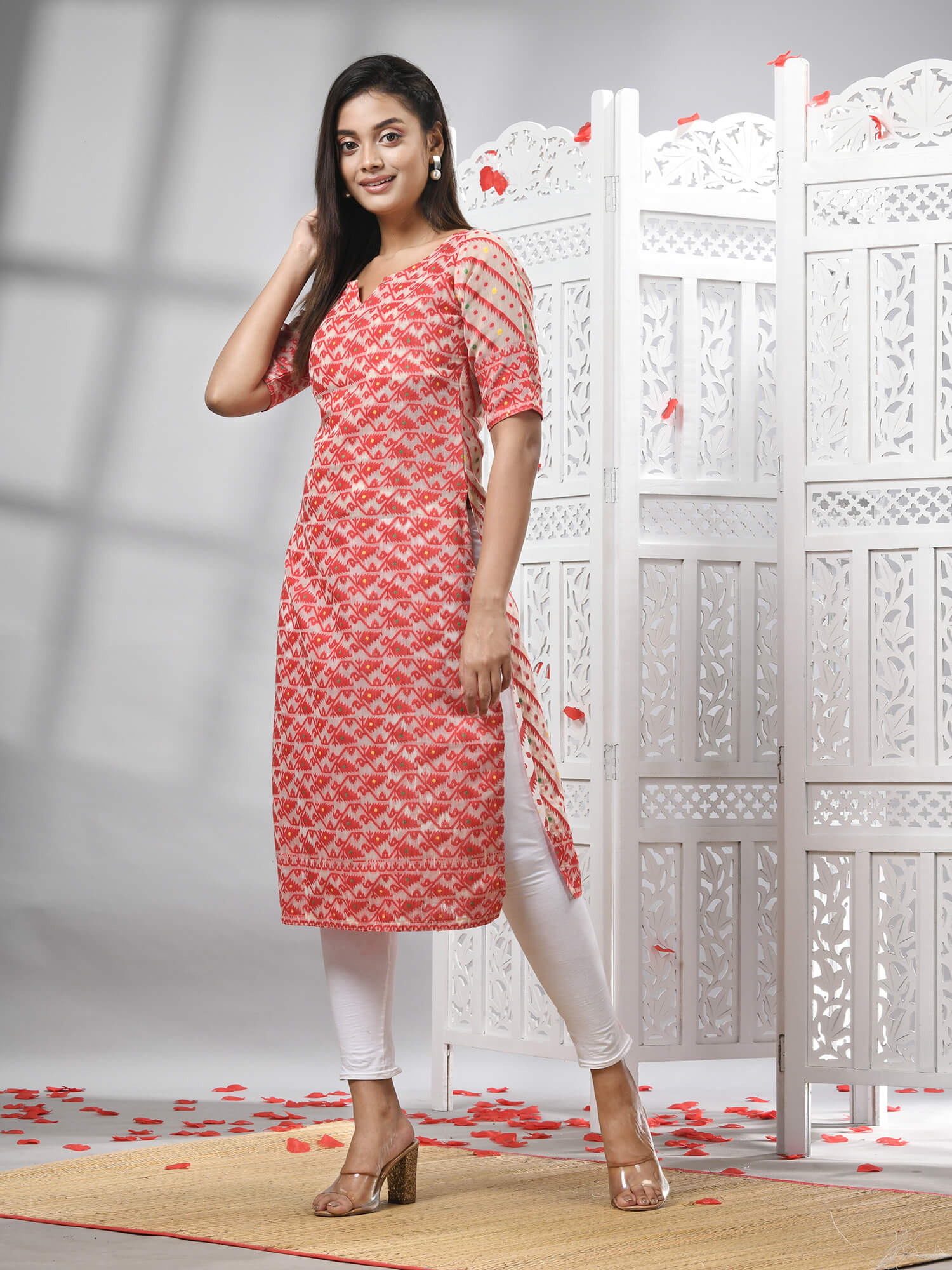 Red Cotton Bengal Handwoven Kurti
