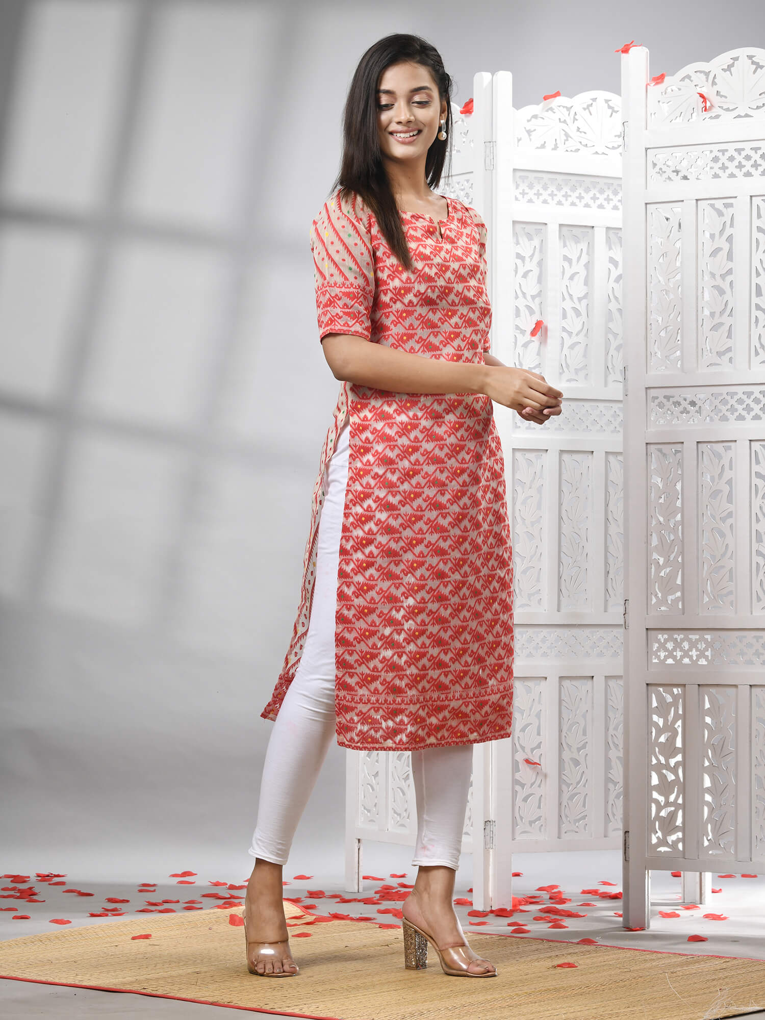 Red Cotton Bengal Handwoven Kurti
