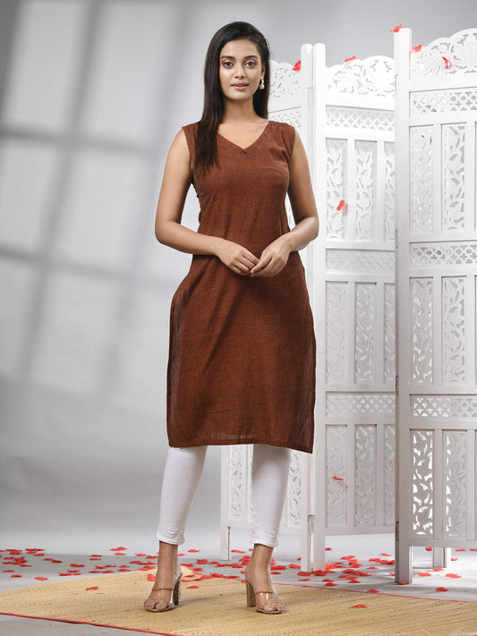  Maroon Cotton Bengal Handwoven Kurti