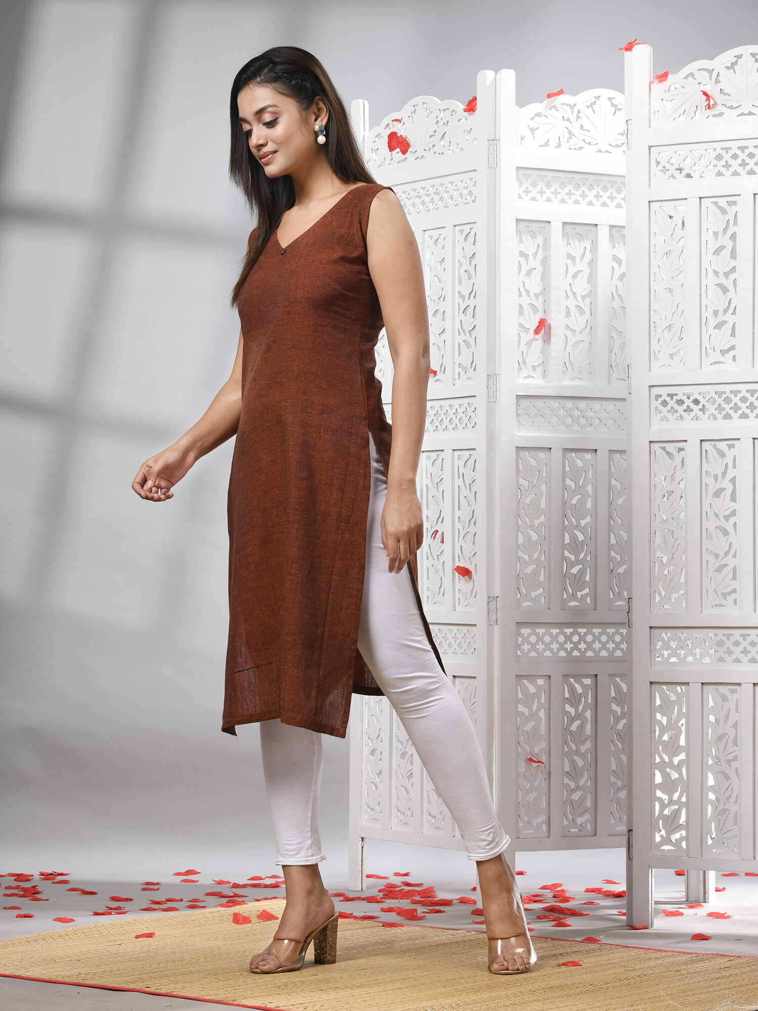  Maroon Cotton Bengal Handwoven Kurti