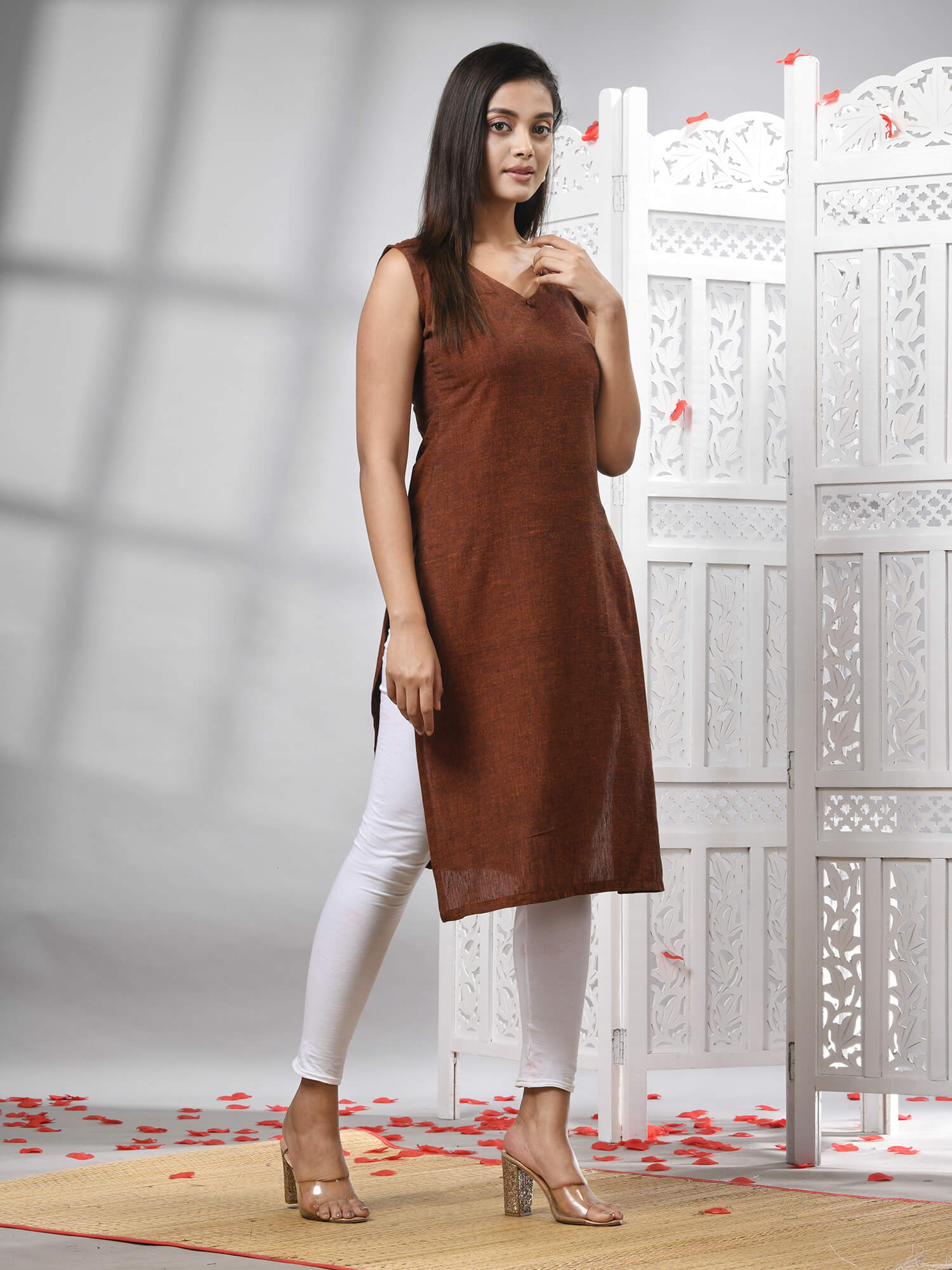  Maroon Cotton Bengal Handwoven Kurti