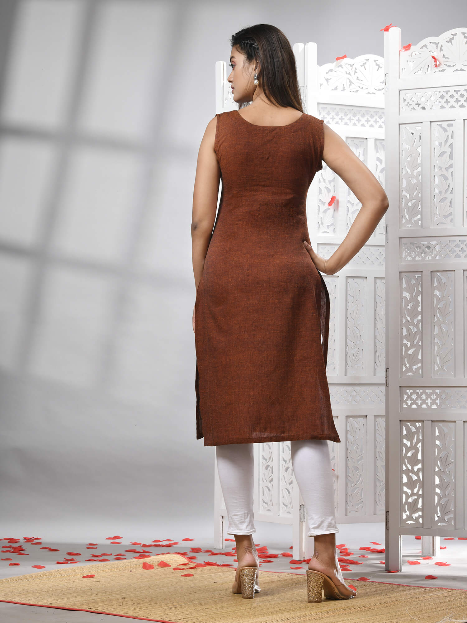  Maroon Cotton Bengal Handwoven Kurti