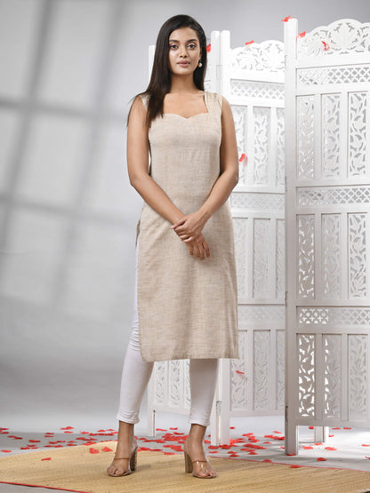 Cream Cotton Bengal Handwoven Kurti