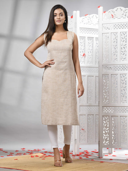 Cream Cotton Bengal Handwoven Kurti