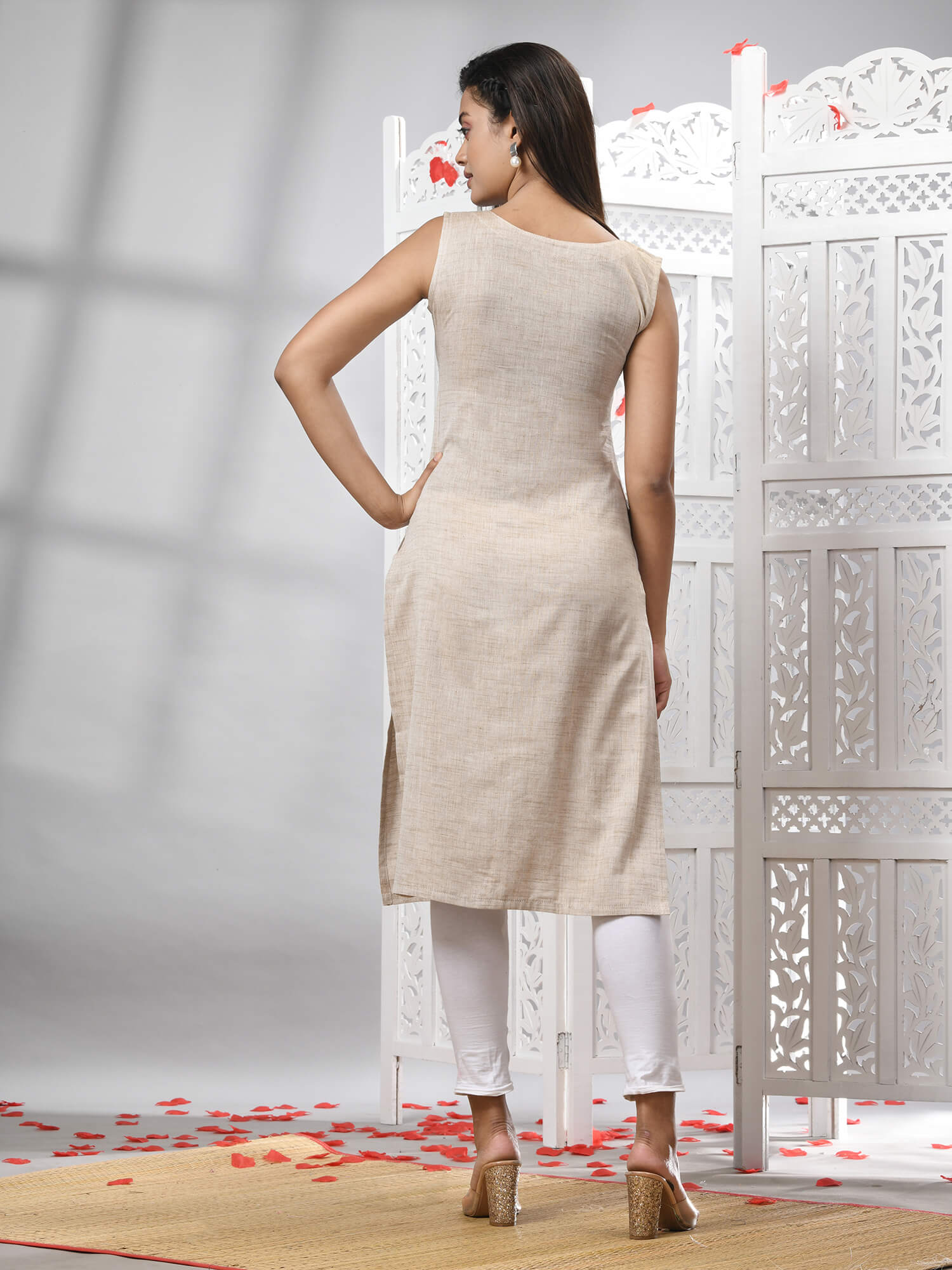 Cream Cotton Bengal Handwoven Kurti