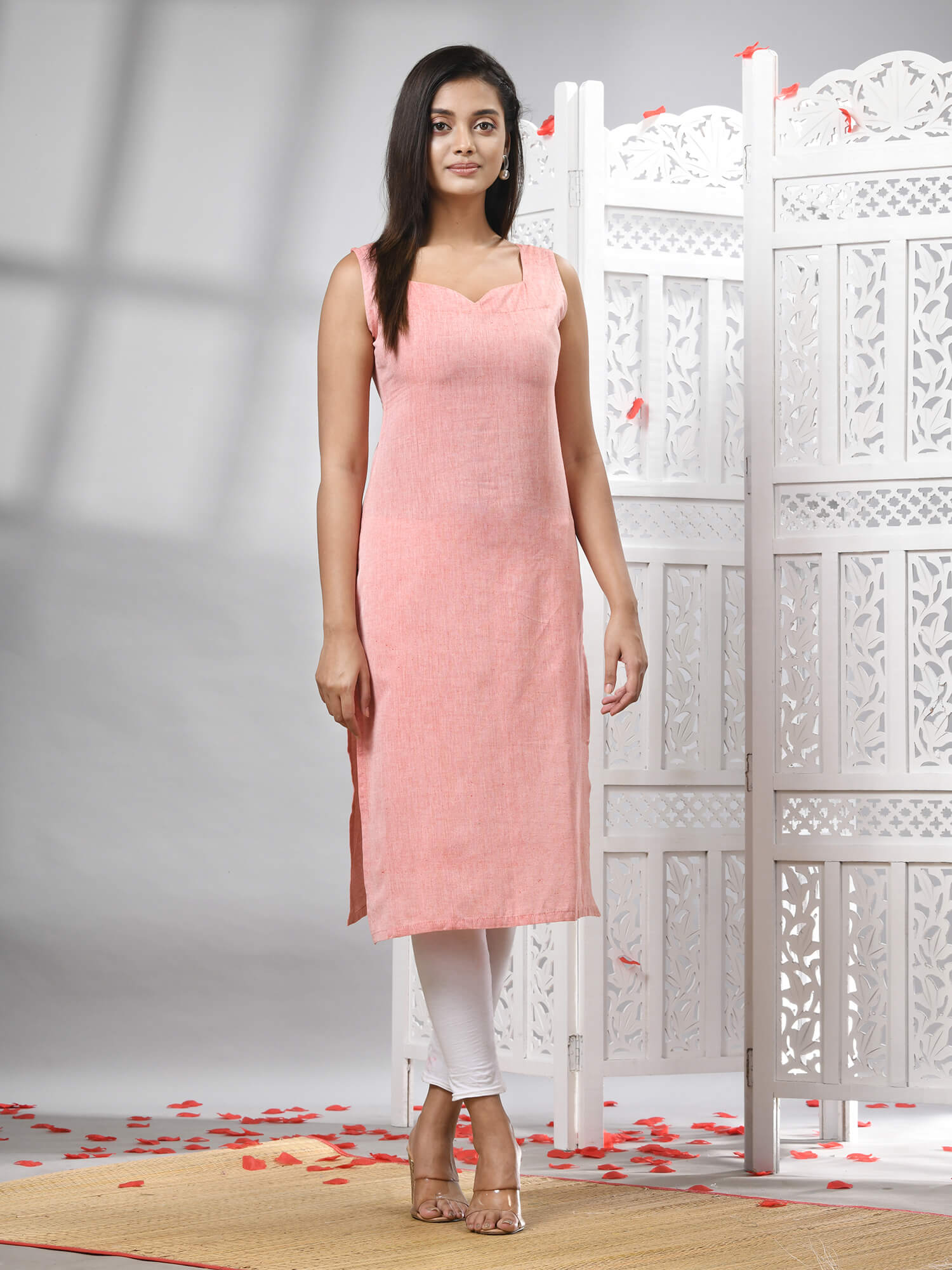 Peach Cotton Bengal Handwoven Kurti