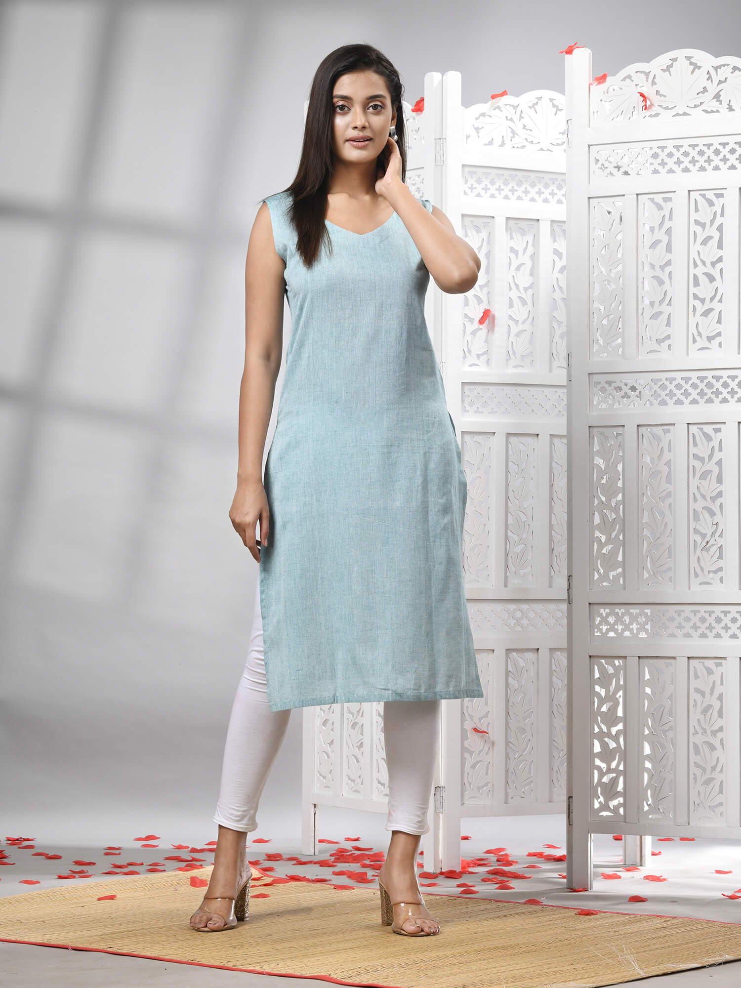 Sky Blue Cotton Bengal Handwoven Kurti