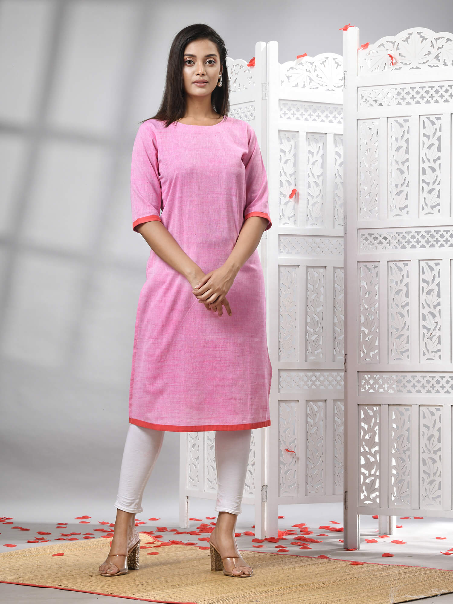 Pink Cotton Bengal Handwoven Kurti