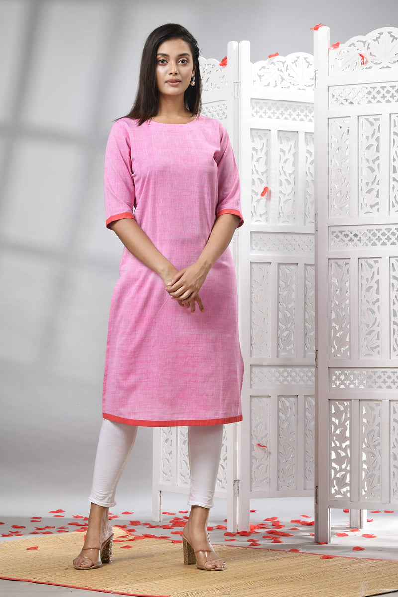 Pink Cotton Bengal Handwoven Kurti