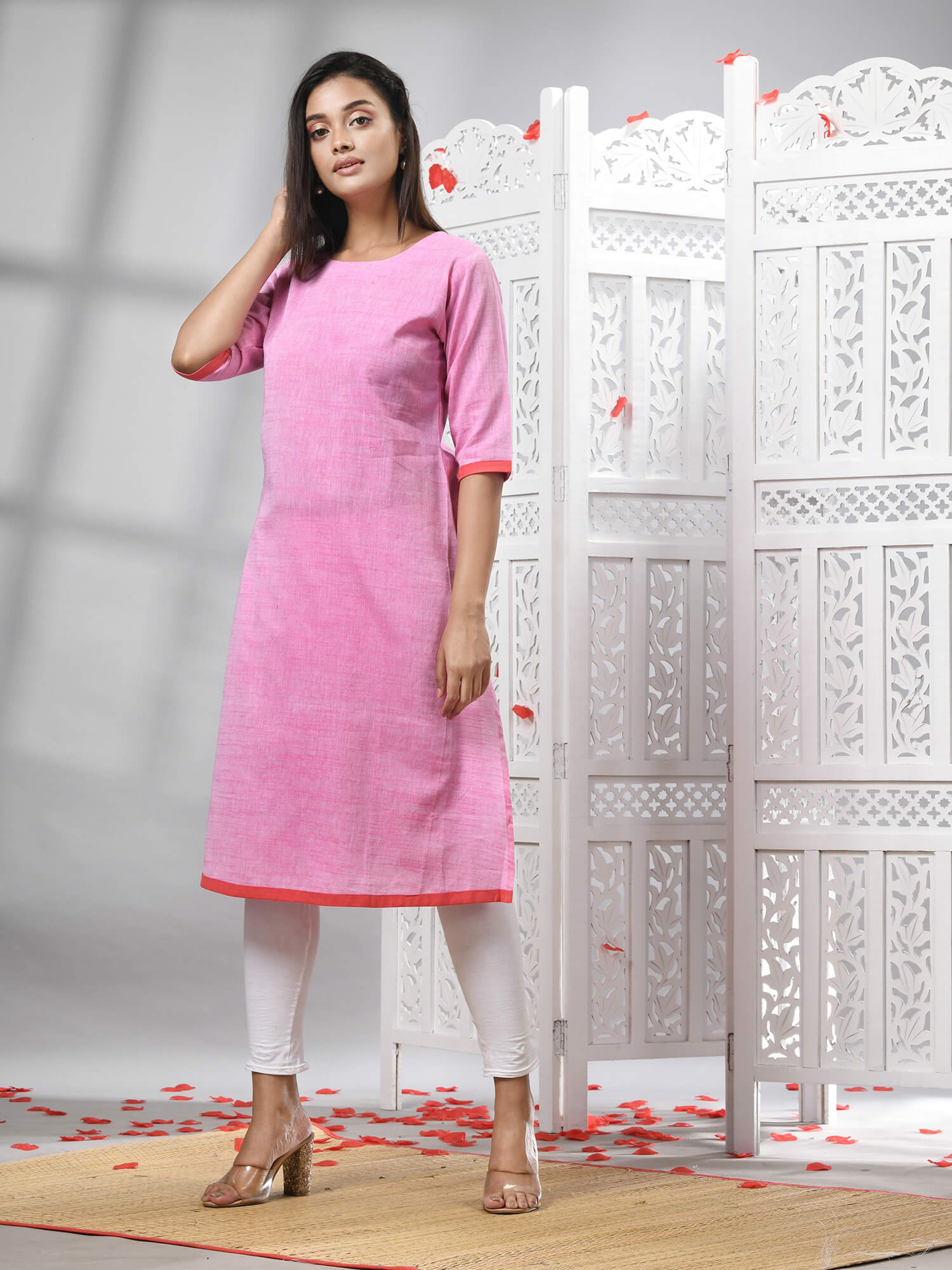 Pink Cotton Bengal Handwoven Kurti
