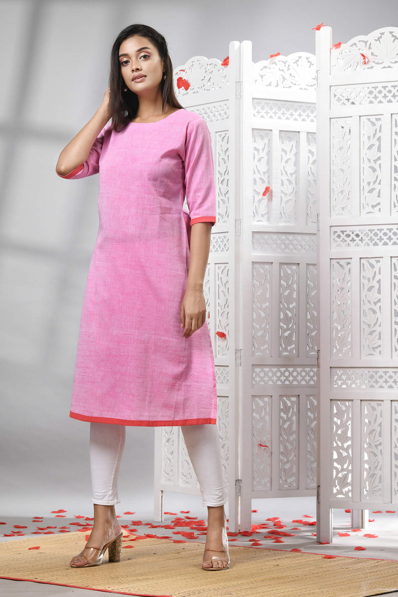Pink Cotton Bengal Handwoven Kurti