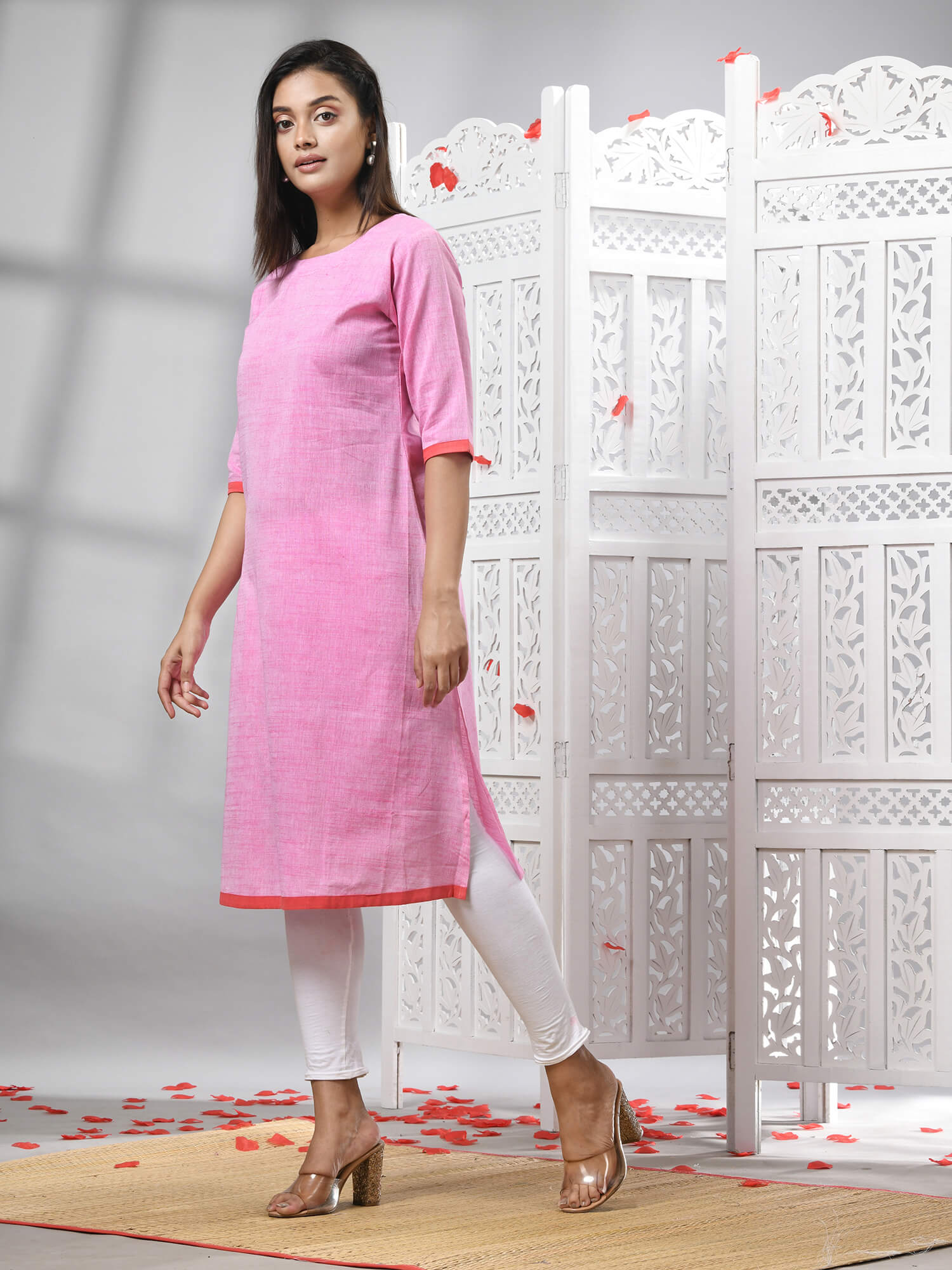 Pink Cotton Bengal Handwoven Kurti