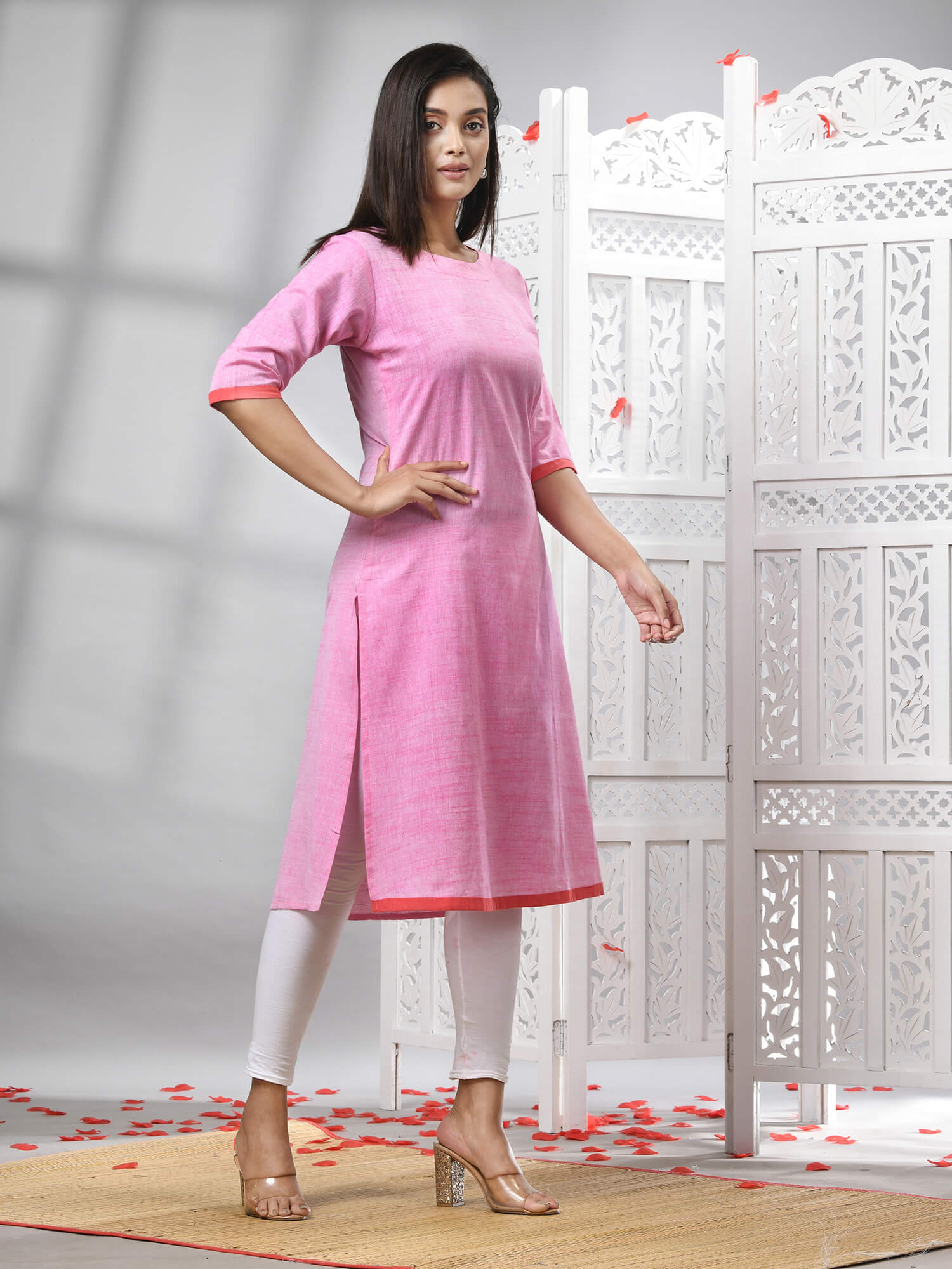 Pink Cotton Bengal Handwoven Kurti