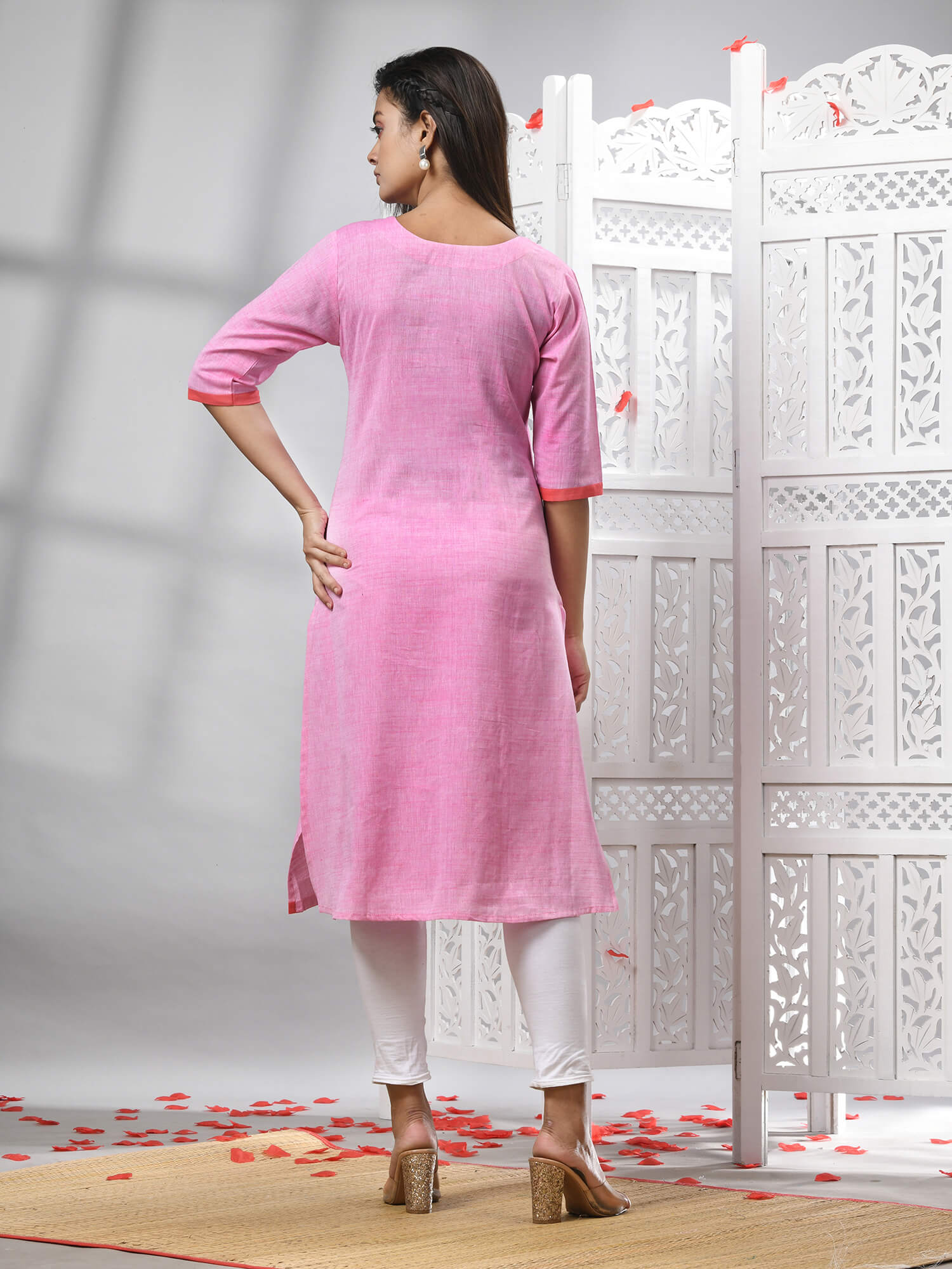 Pink Cotton Bengal Handwoven Kurti