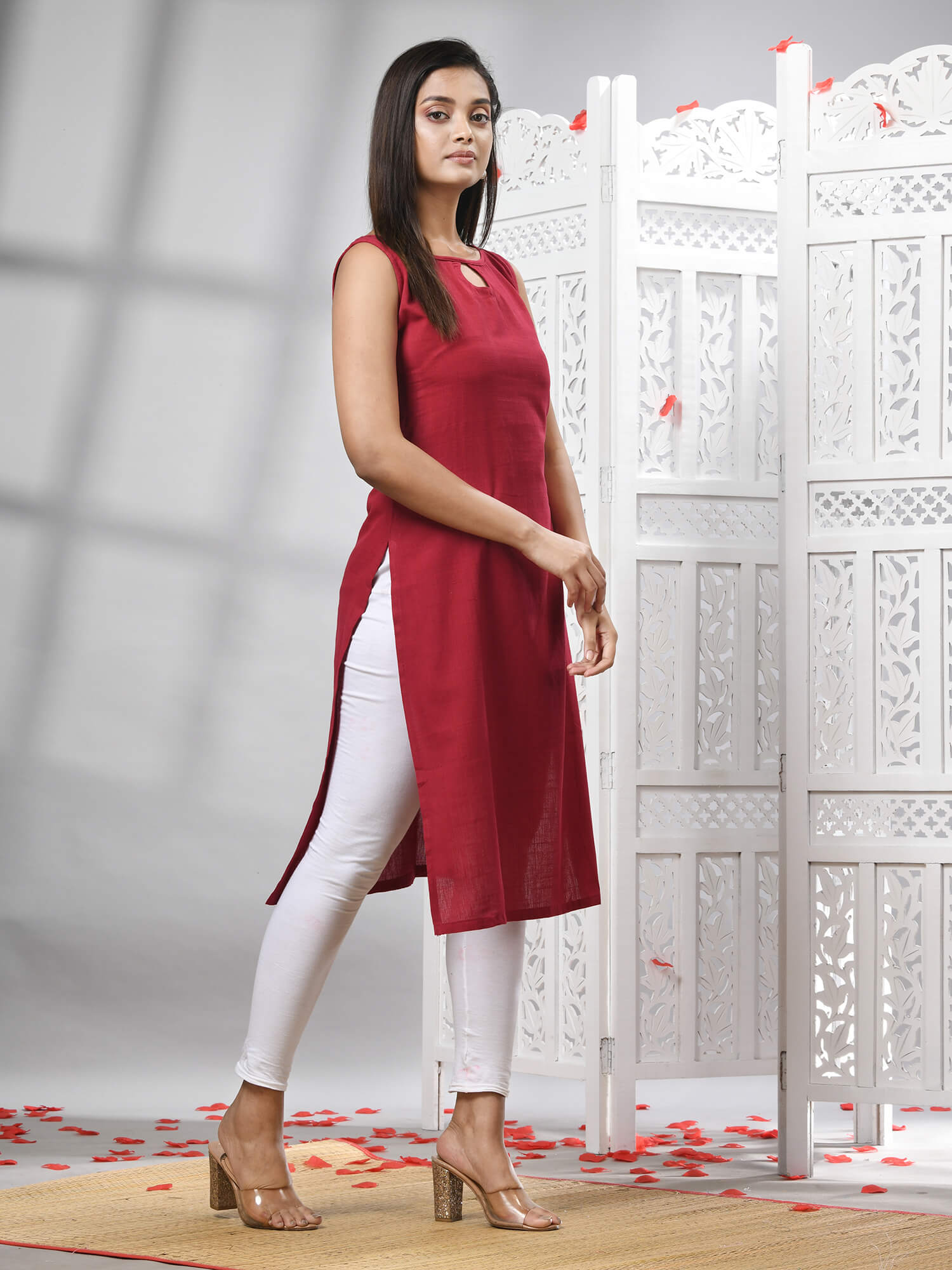 Maroon Cotton Bengal Handwoven Kurti