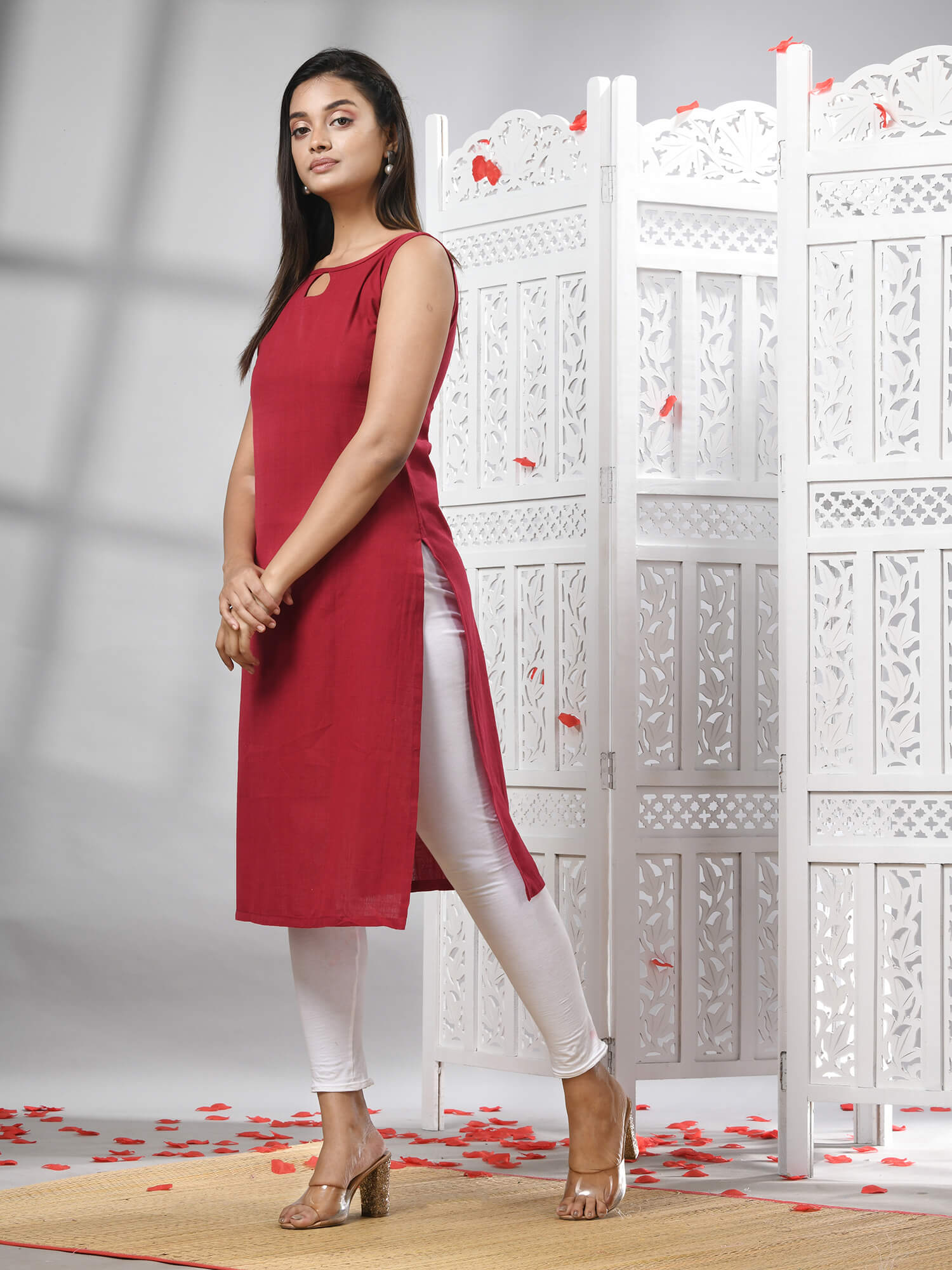 Maroon Cotton Bengal Handwoven Kurti