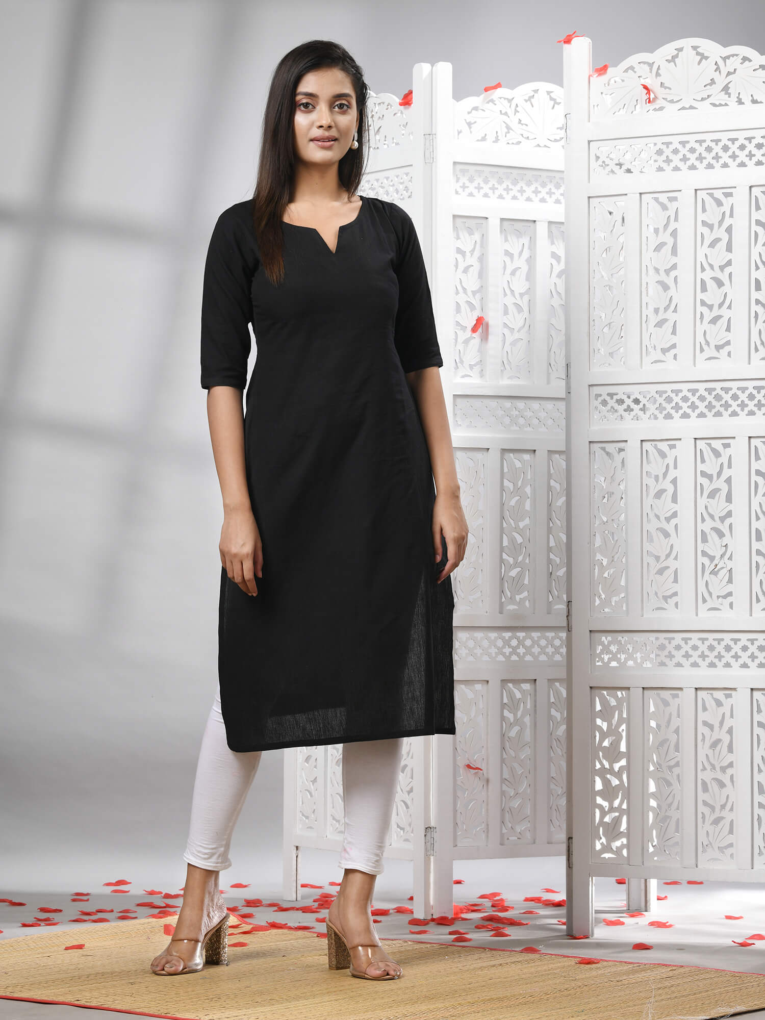 Black Cotton Bengal Handwoven Kurti