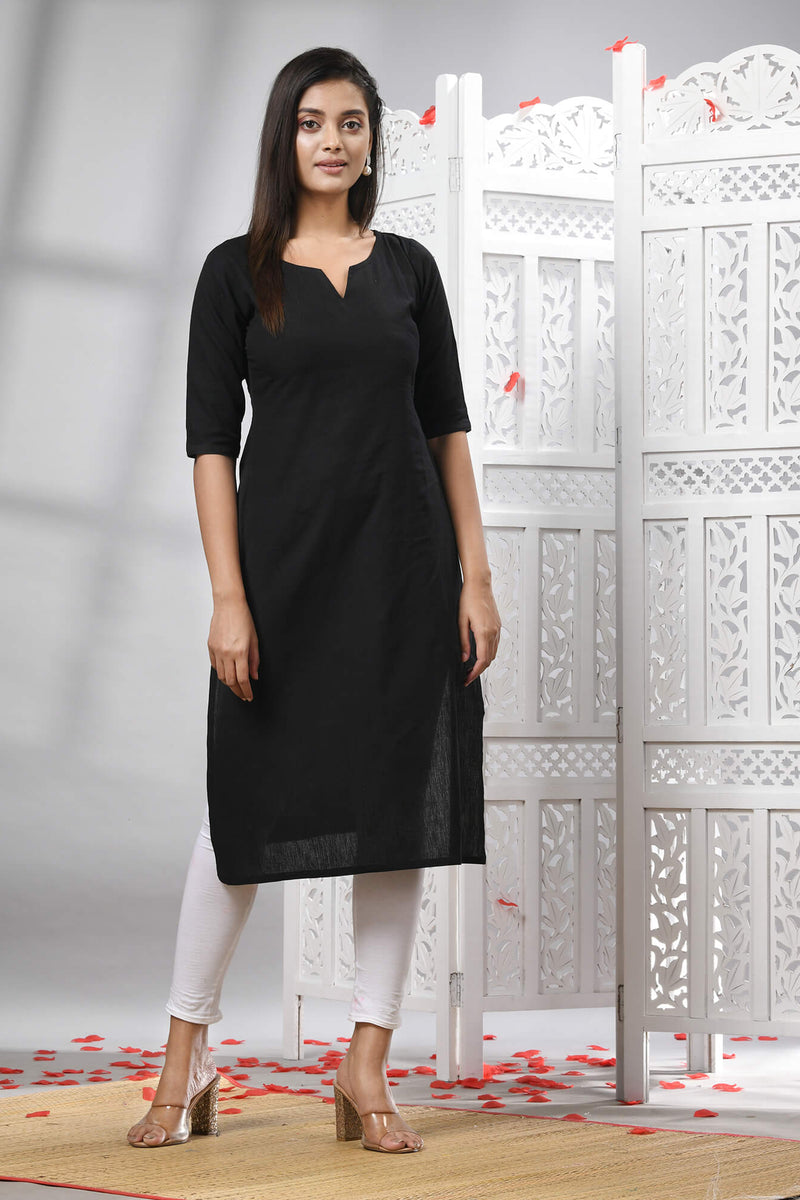 Black Cotton Bengal Handwoven Kurti