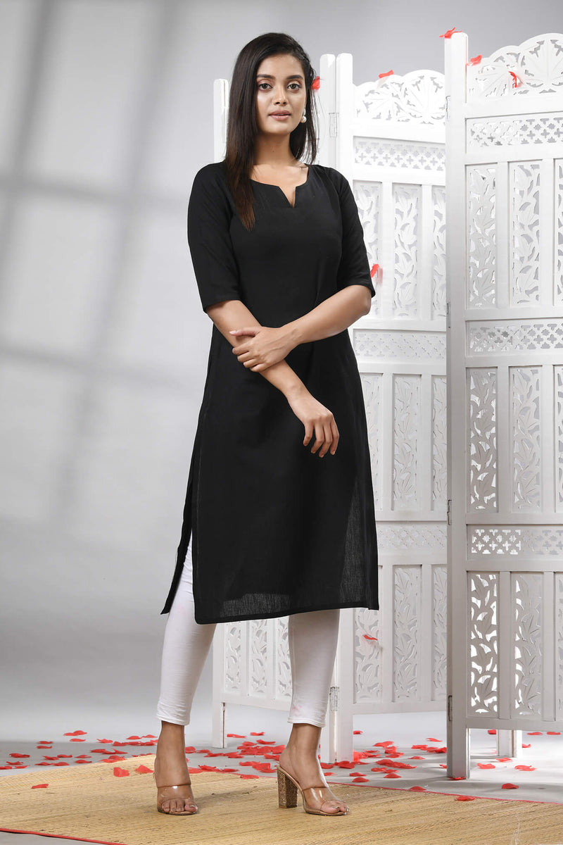 Black Cotton Bengal Handwoven Kurti