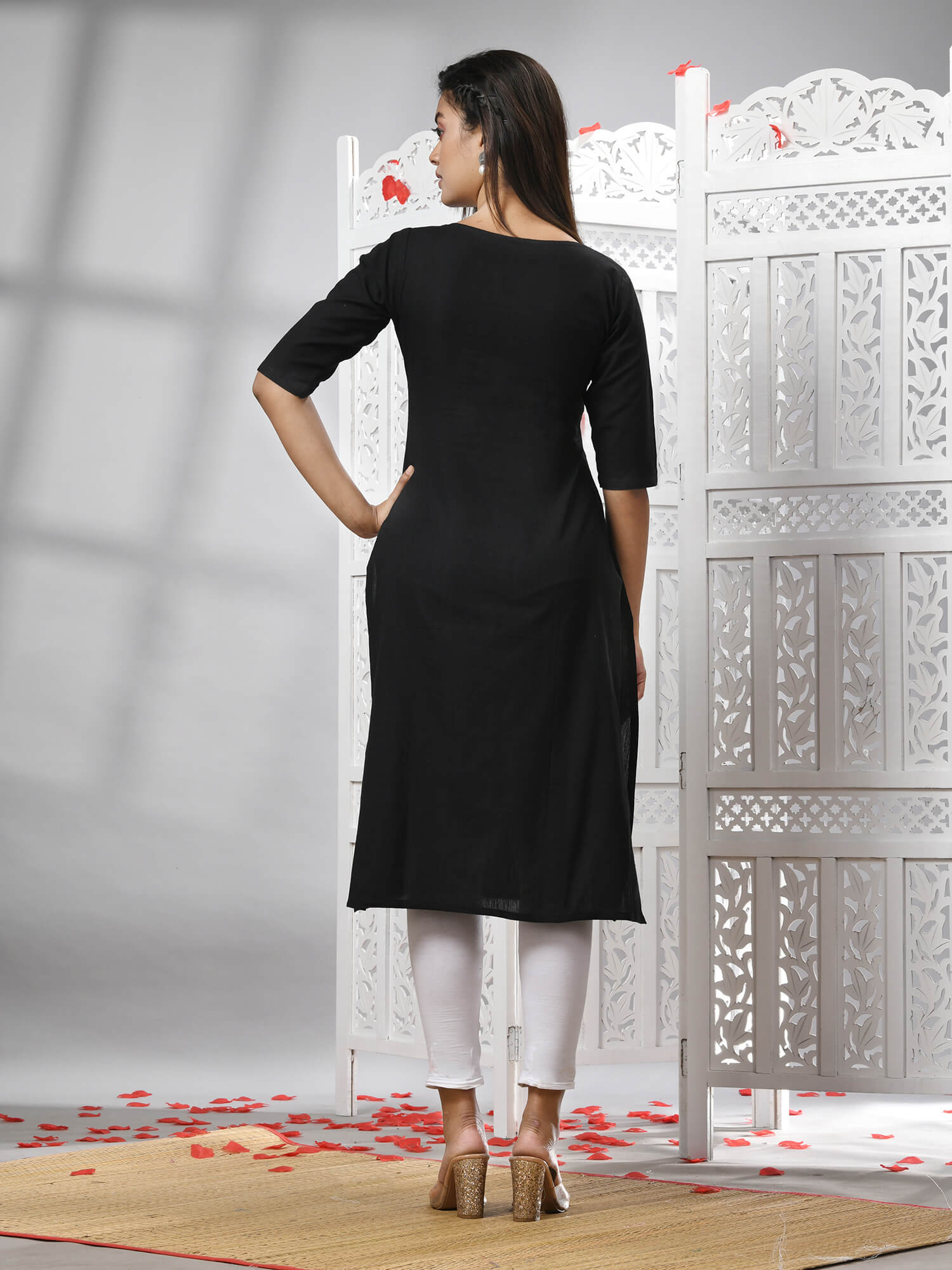 Black Cotton Bengal Handwoven Kurti