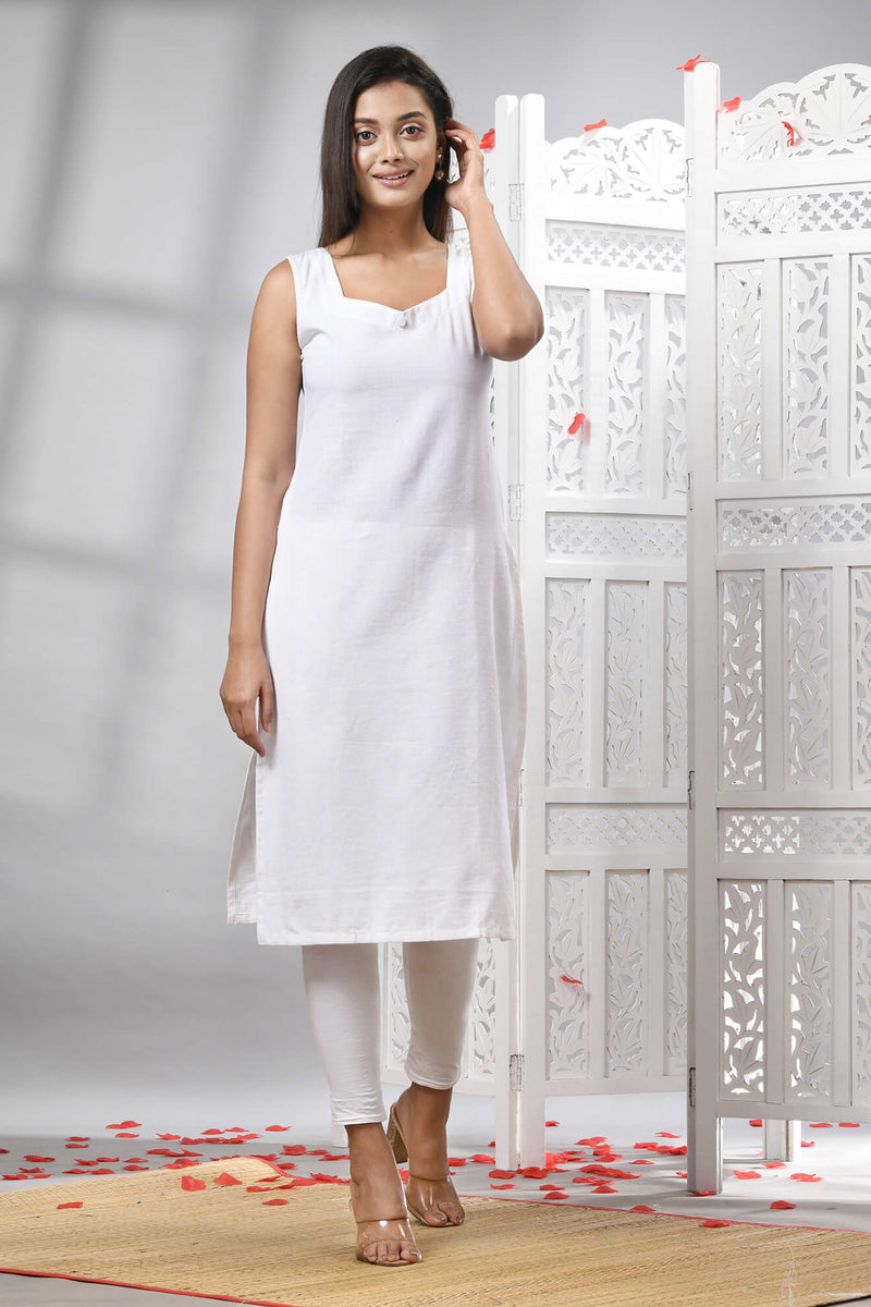White Cotton Bengal Handwoven Kurti