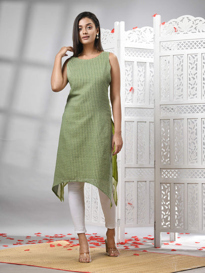 Green Cotton Bengal Handwoven Kurti