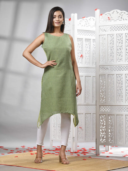 Green Cotton Bengal Handwoven Kurti