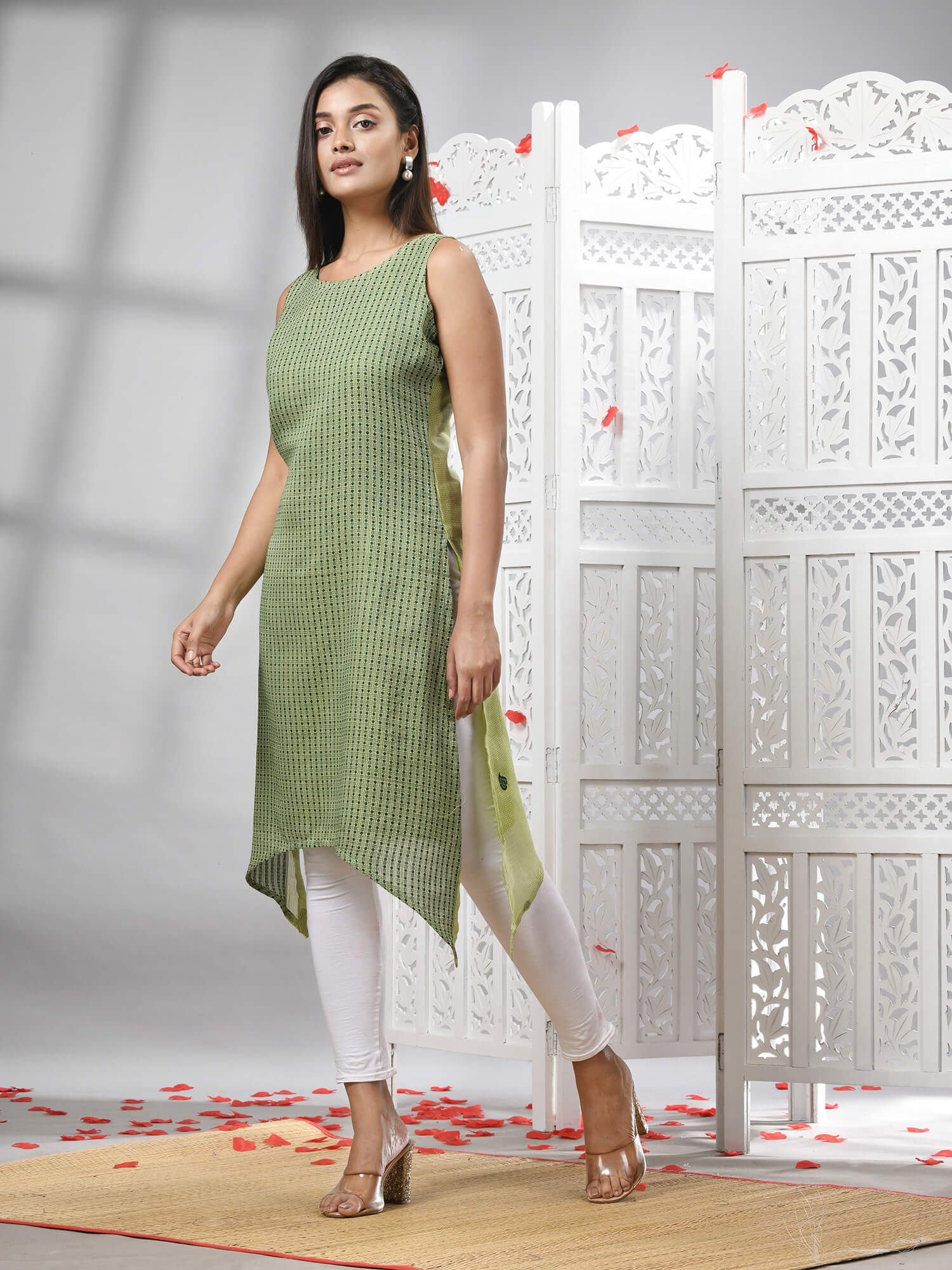 Green Cotton Bengal Handwoven Kurti