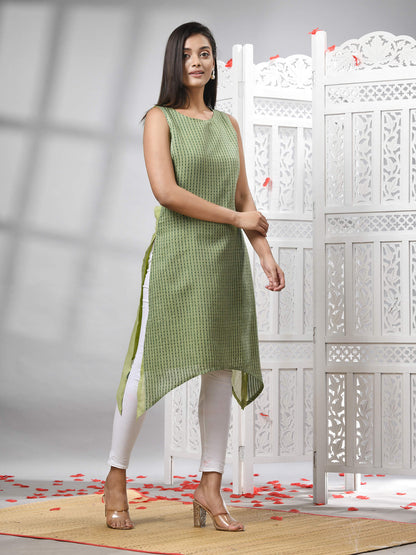 Green Cotton Bengal Handwoven Kurti