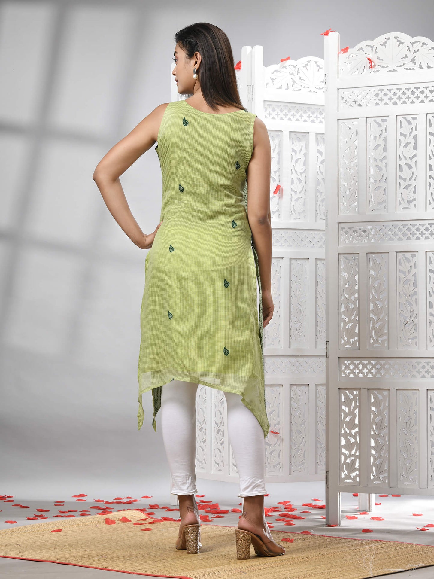 Green Cotton Bengal Handwoven Kurti