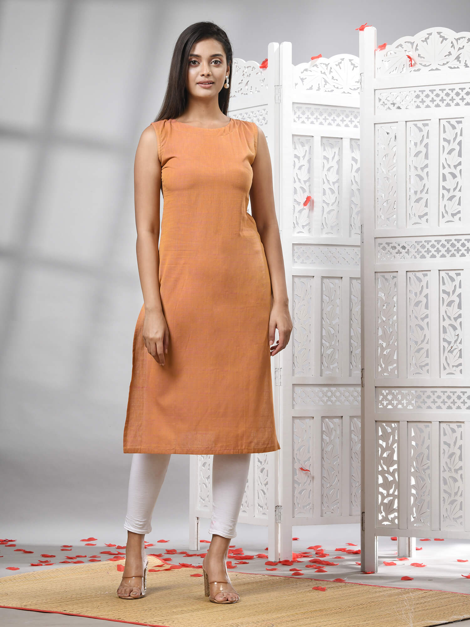 Peach Cotton Bengal Handwoven Kurti