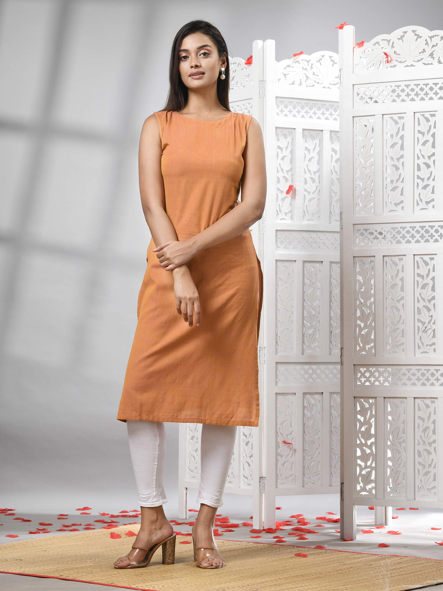 Peach Cotton Bengal Handwoven Kurti