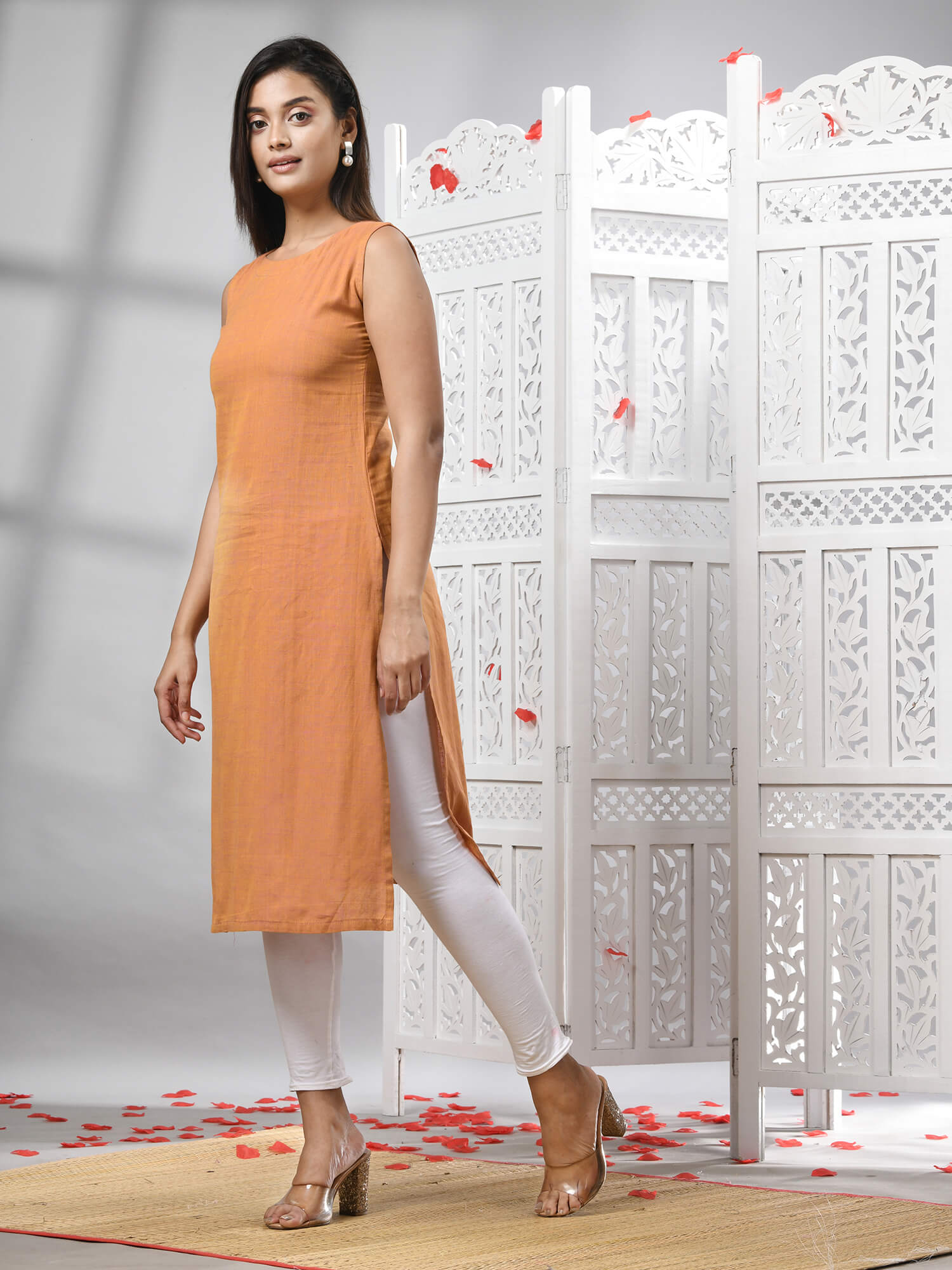 Peach Cotton Bengal Handwoven Kurti