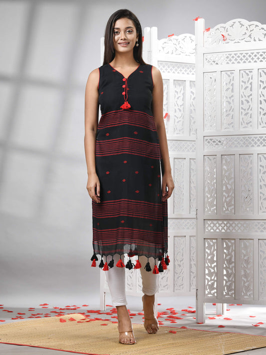 Black Cotton Bengal Handwoven Kurti