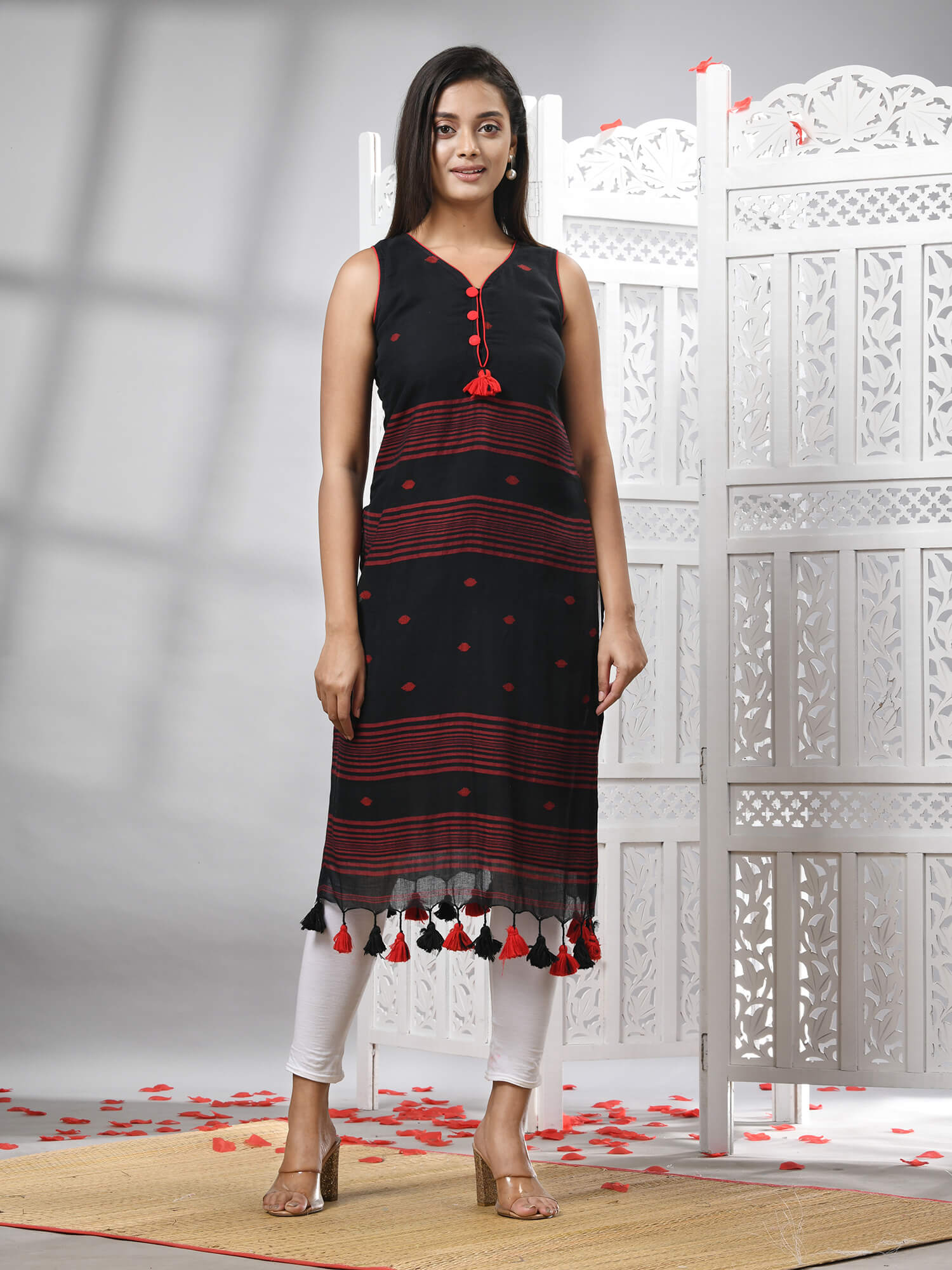 Black Cotton Bengal Handwoven Kurti