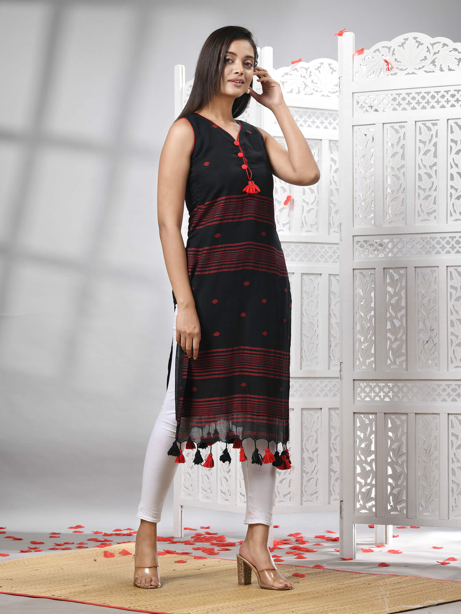 Black Cotton Bengal Handwoven Kurti