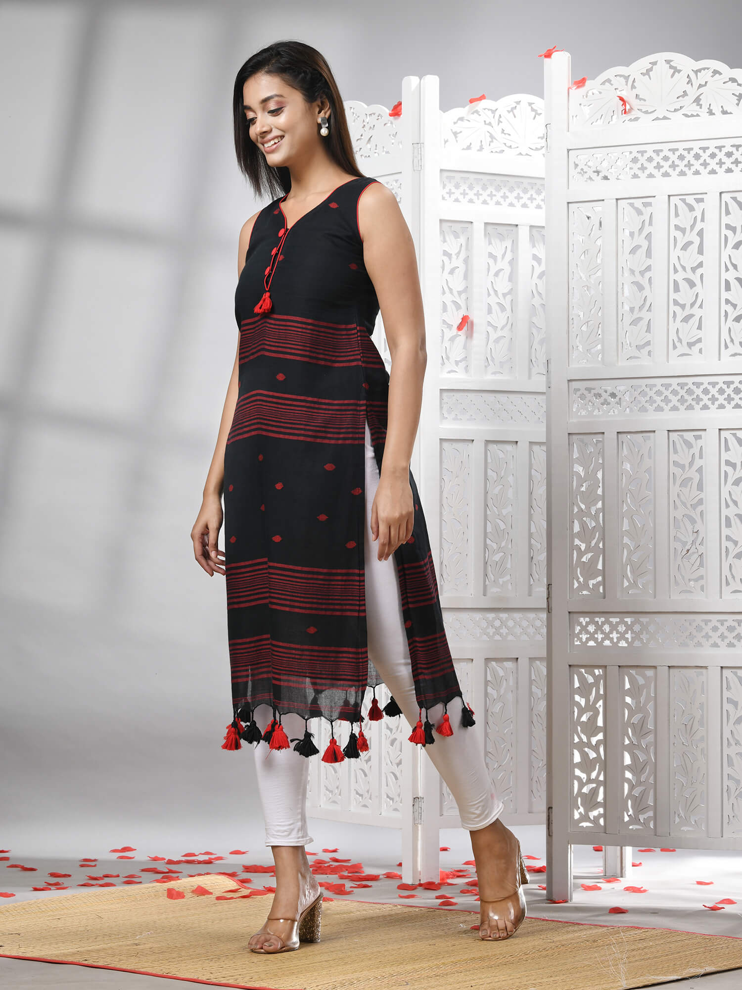 Black Cotton Bengal Handwoven Kurti