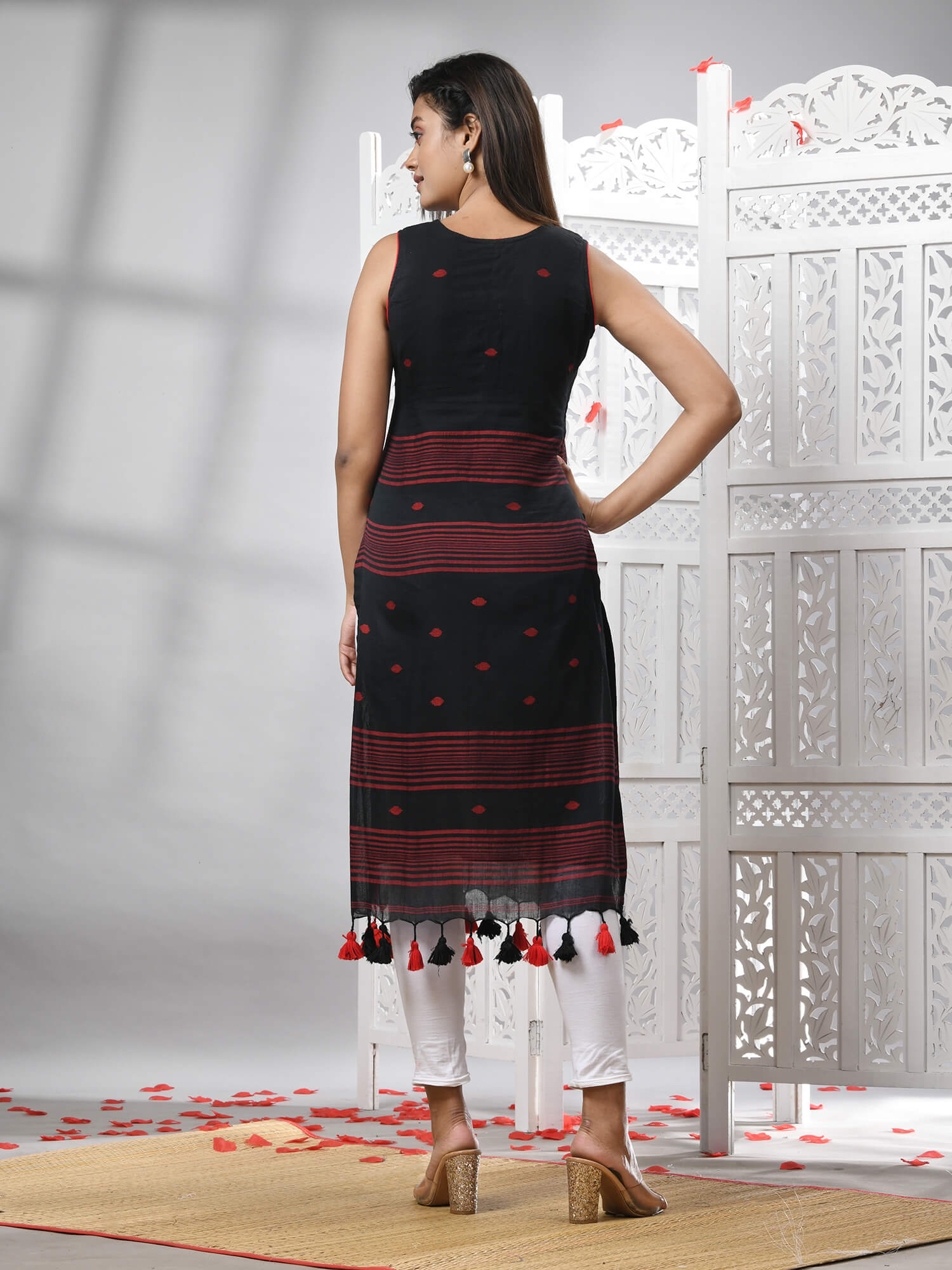 Black Cotton Bengal Handwoven Kurti