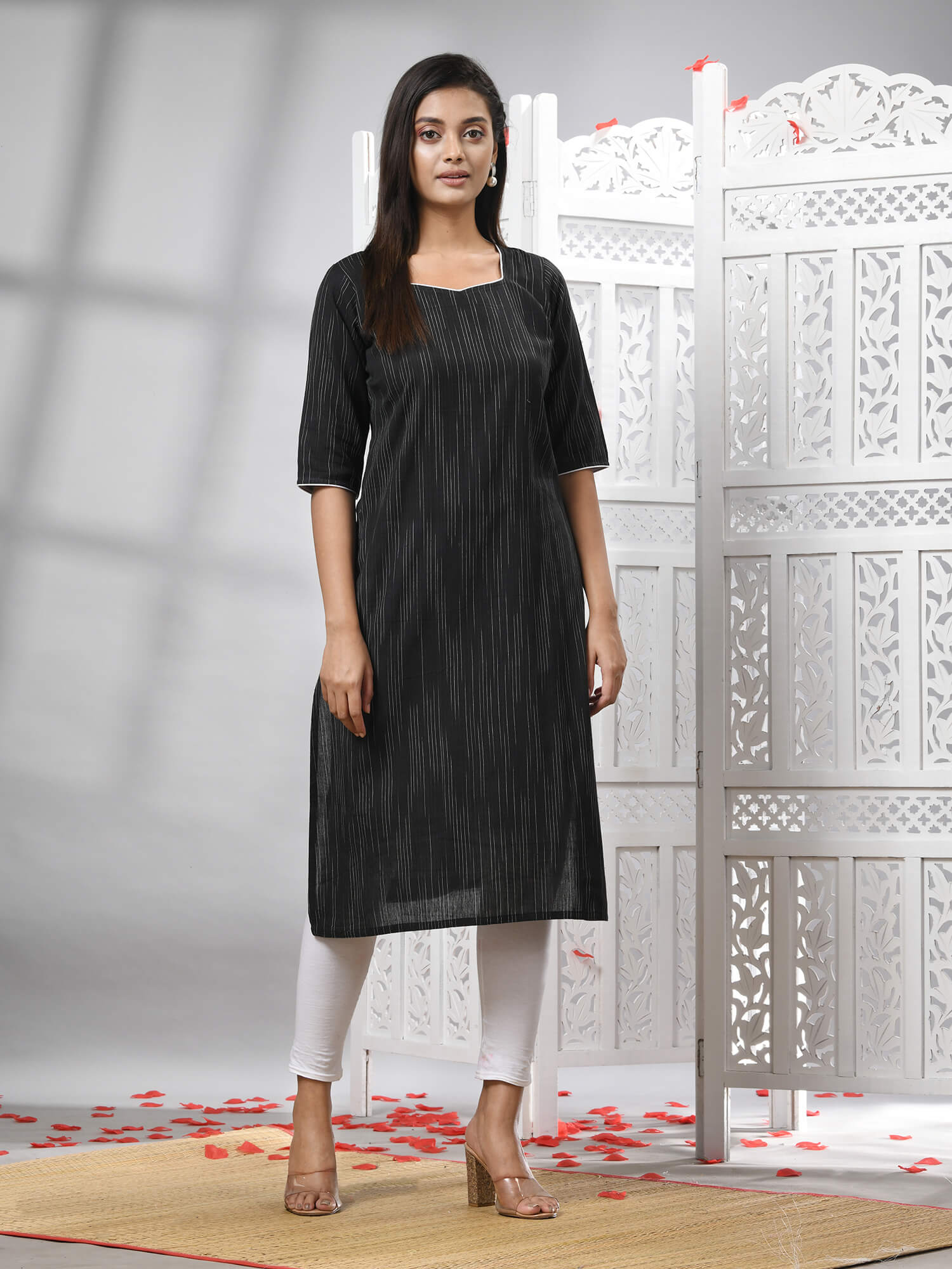 Black Cotton Bengal Handwoven Kurti