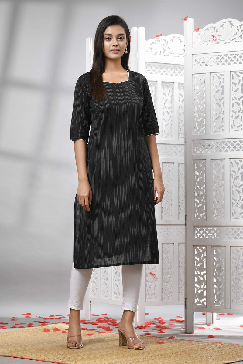 Black Cotton Bengal Handwoven Kurti